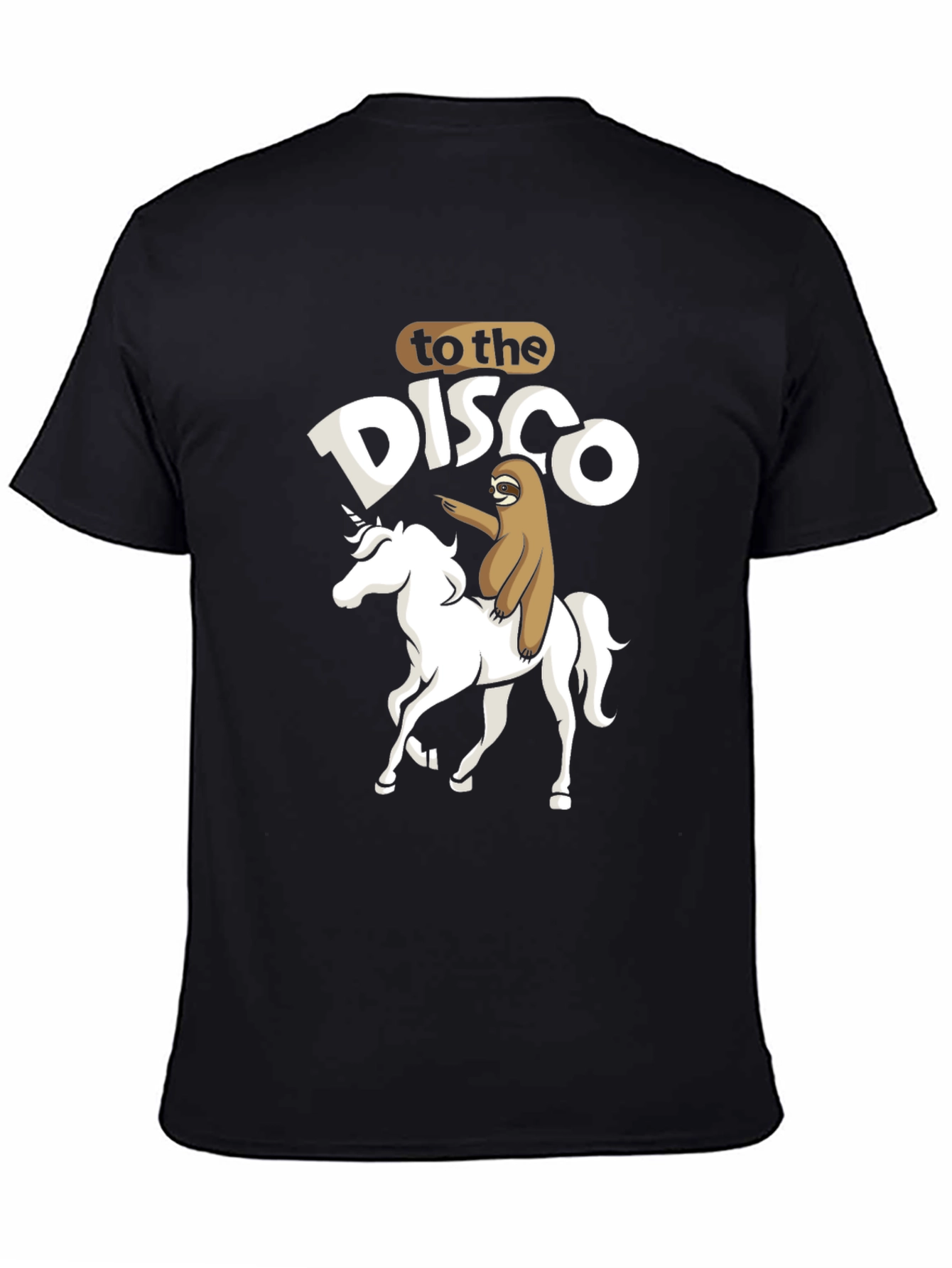 Black Sloth Riding Unicorn To The Disco T-Shirt view 4