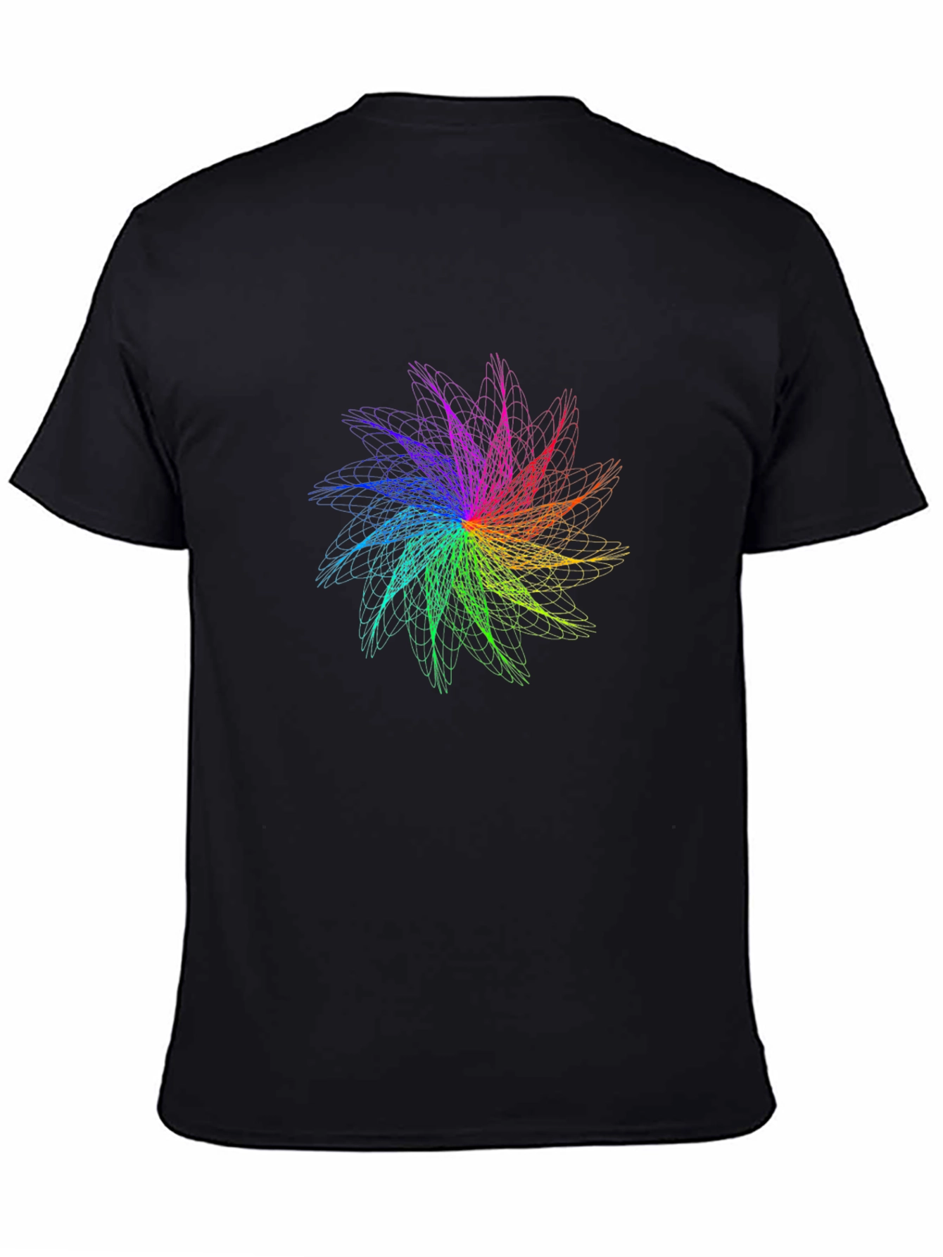 Black Rainbow Fractal Flower Graphic Black T-Shirt view 4