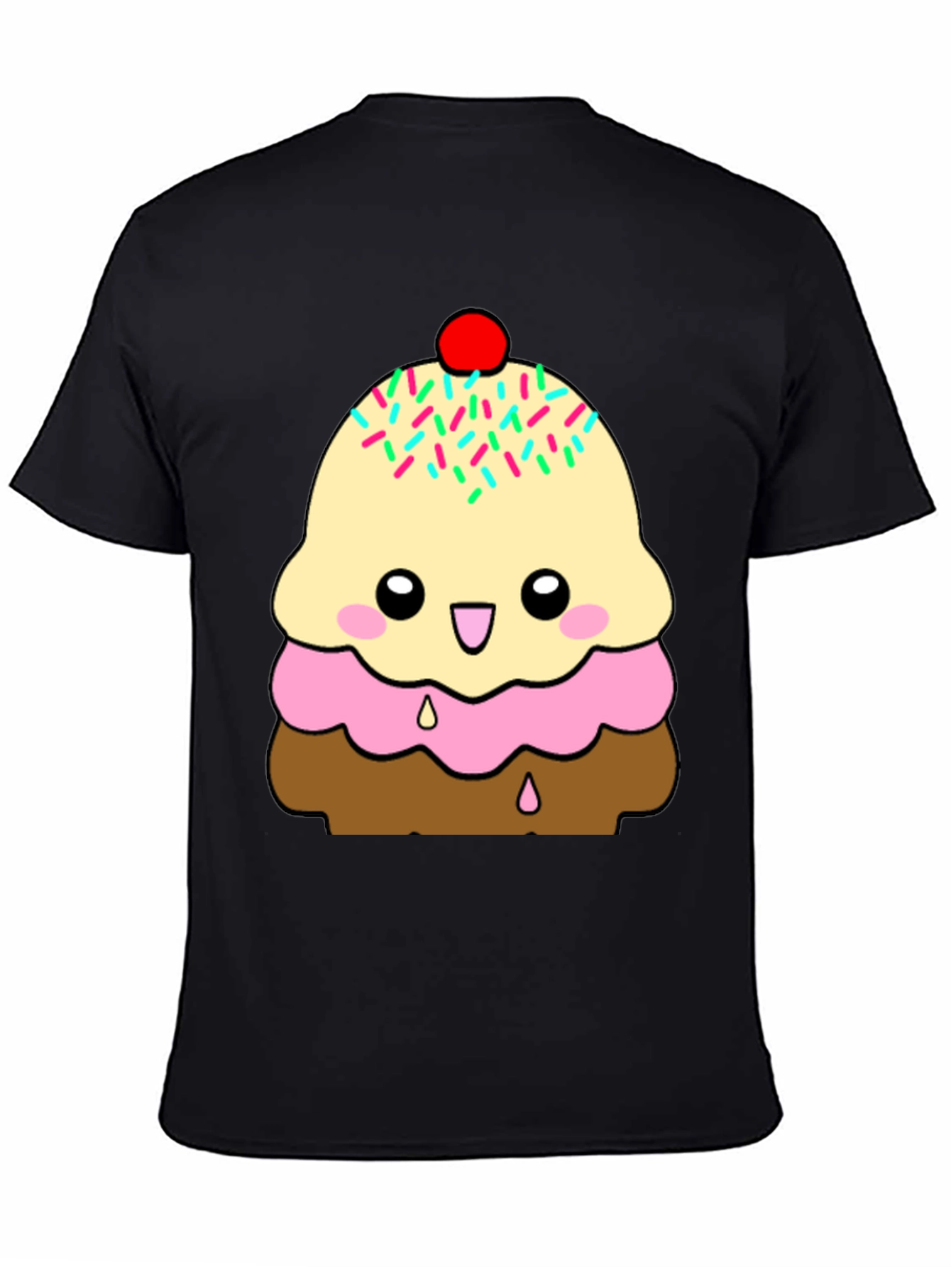Black Cute Ice Cream Cone Graphic T-Shirt view 4