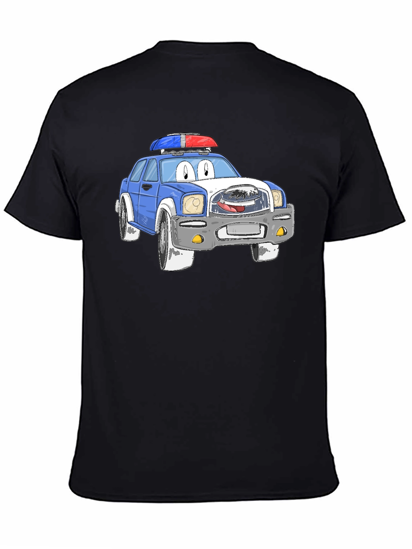 Black Cartoon Police Car Graphic T-Shirt view 4