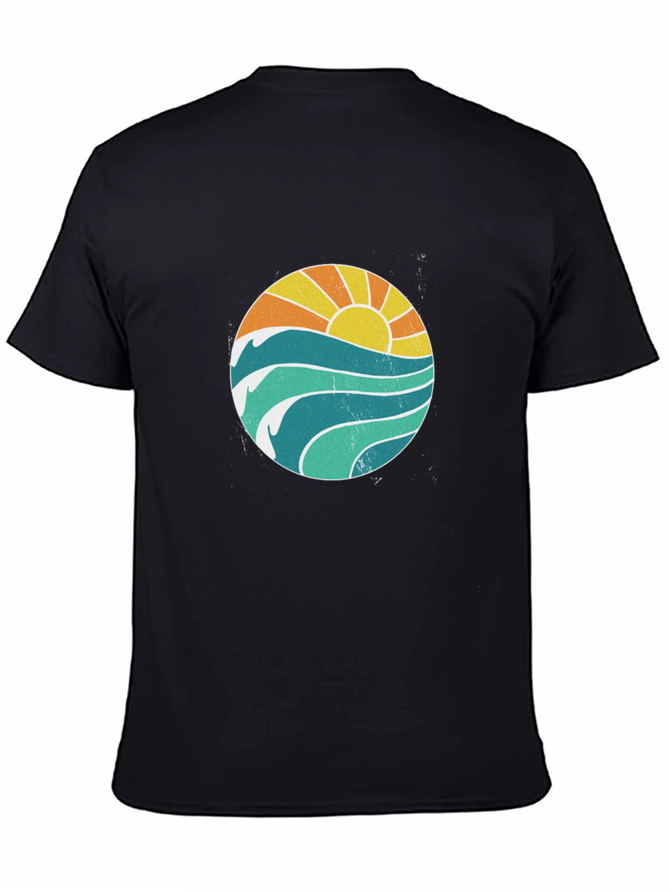 Black Sunset Waves Graphic T-Shirt - Black view 4