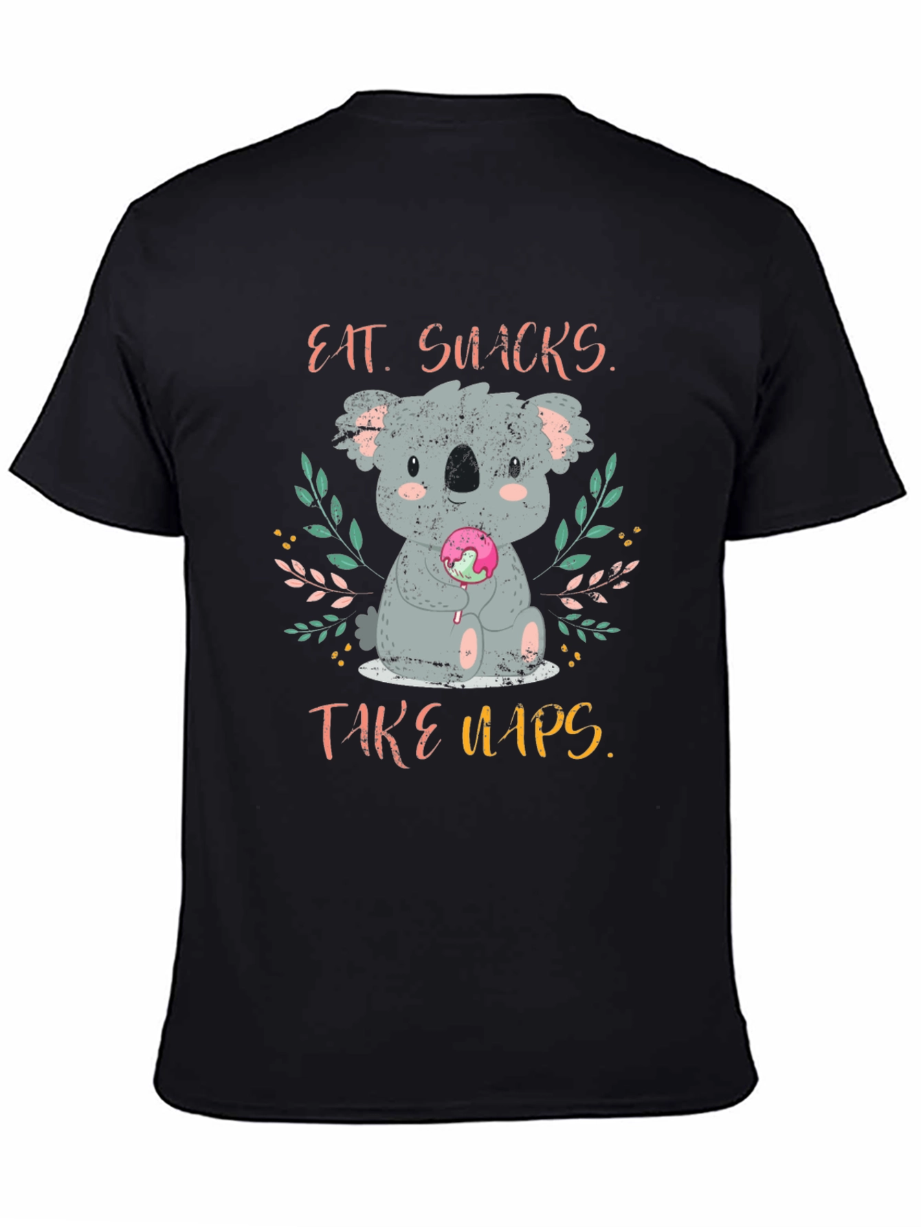 Black Eat Snacks Take Naps Koala T-Shirt view 4