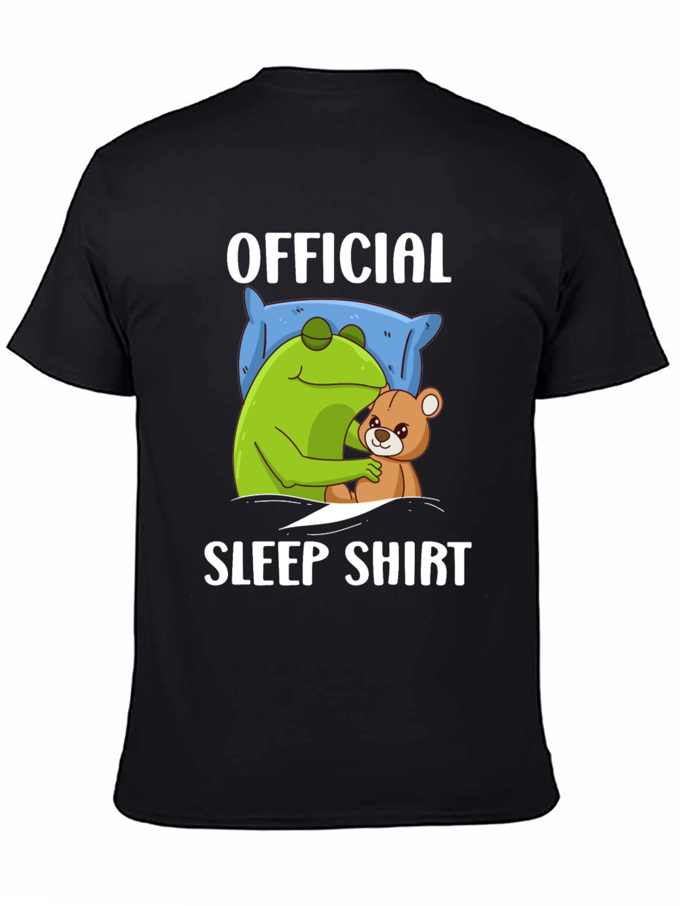 Black Official Sleep Shirt - Frog and Teddy Bear Design view 4