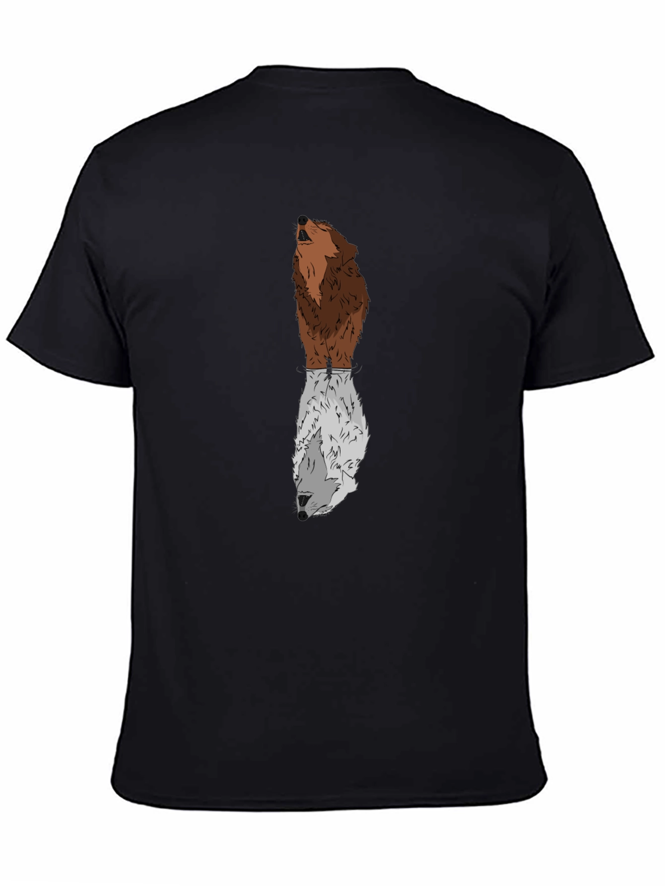 Black Two-Tone Wolf Graphic Tee - Black Cotton Blend view 4
