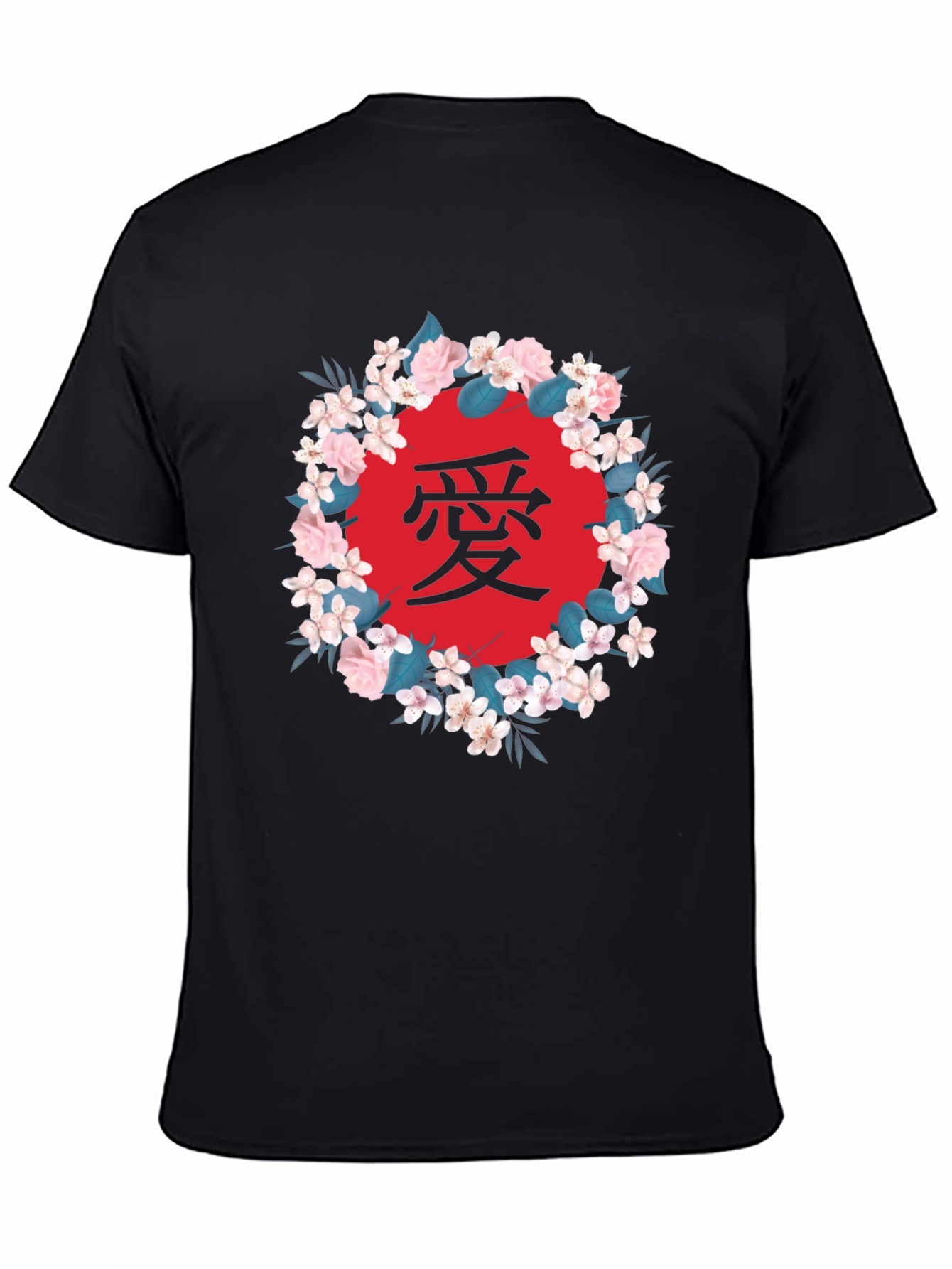 Black Floral Japanese Love Graphic T-Shirt view 4