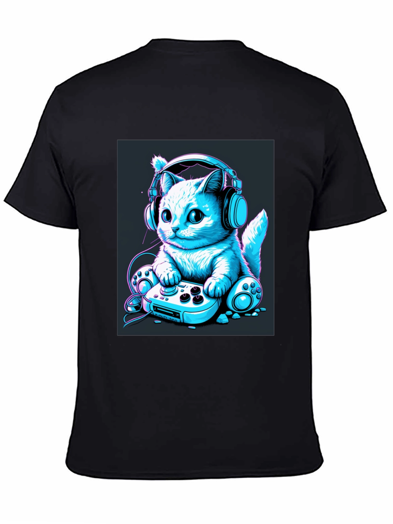 Black Gamer Cat Tee - Cool Graphic T-Shirt view 4