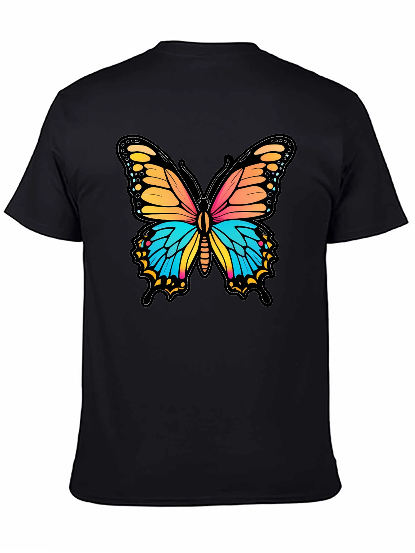 Black Vibrant Butterfly Graphic Print Black T-Shirt view 4