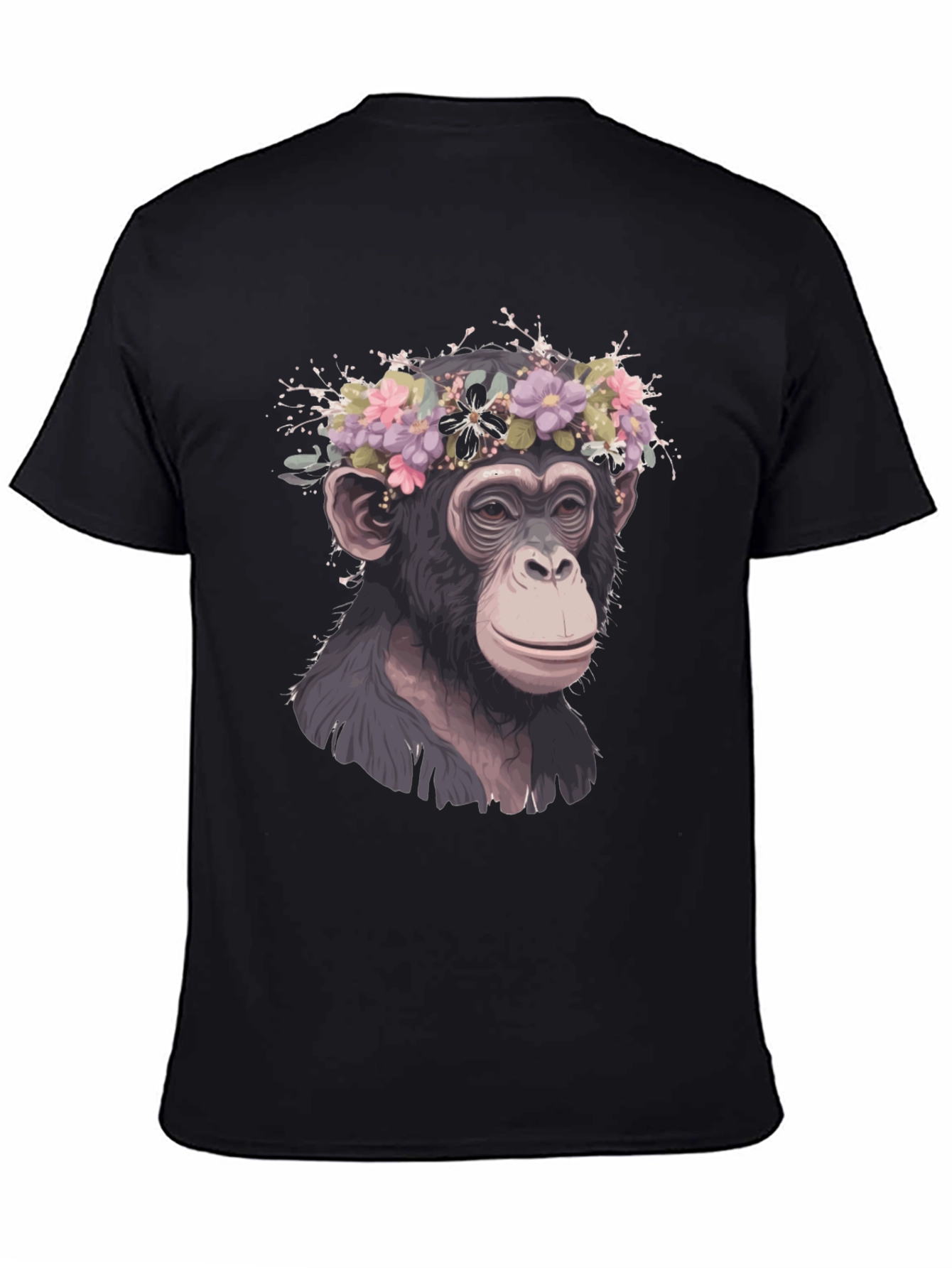 Black Monkey Flower Crown T-Shirt - Artistic Animal Tee view 4