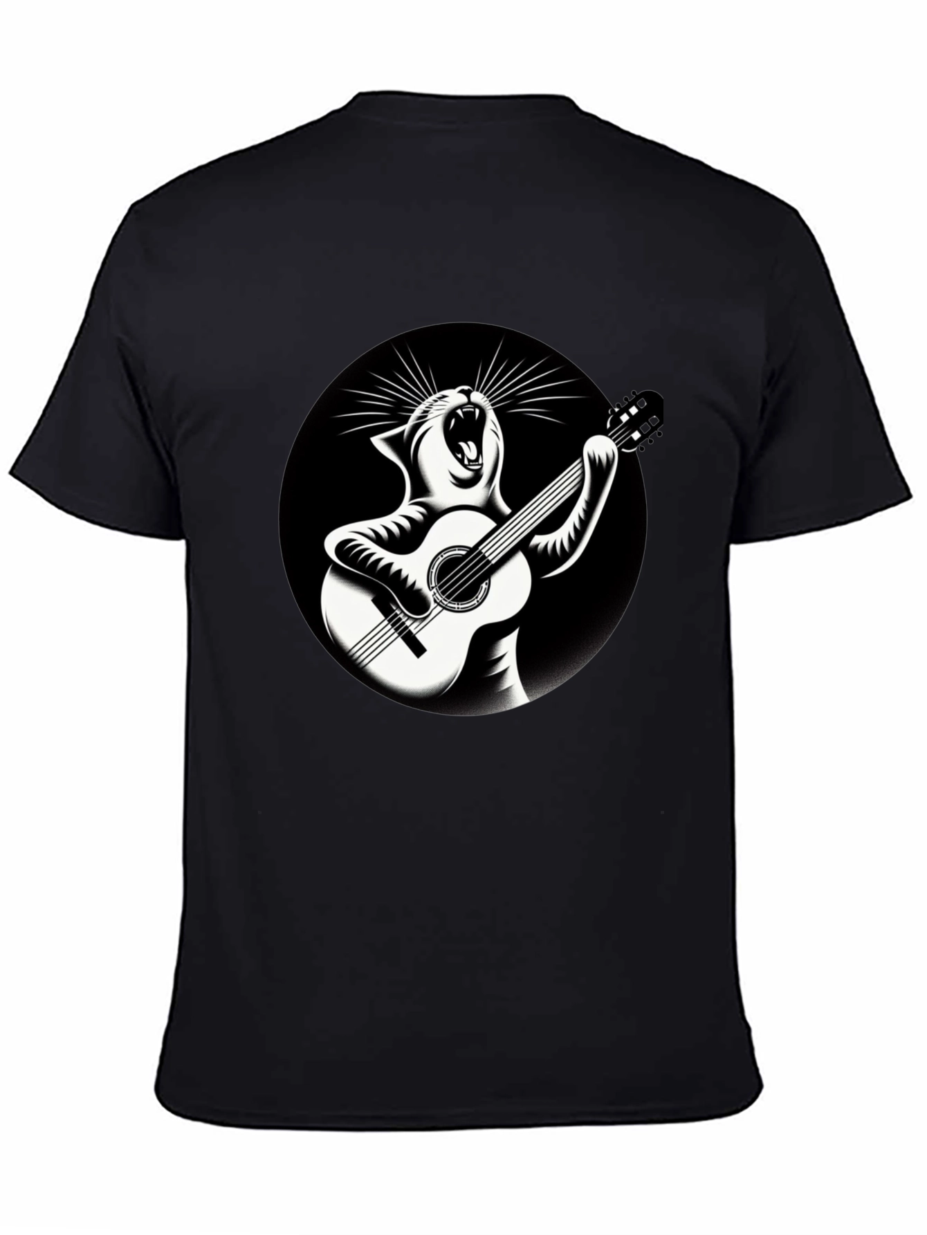 Black Cat Playing Guitar Graphic T-Shirt view 4