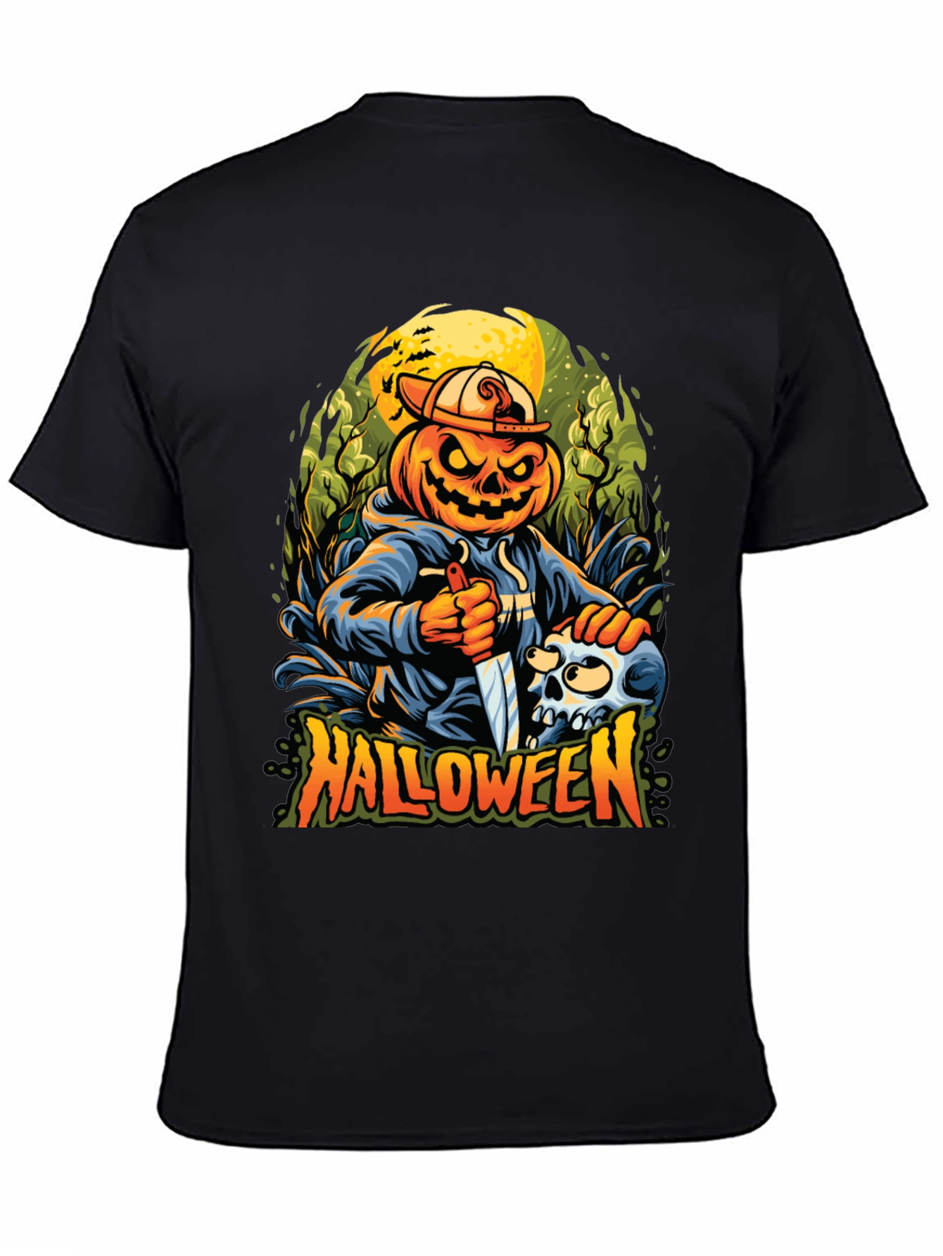 Black Halloween Pumpkin Skull Graphic Tee view 4