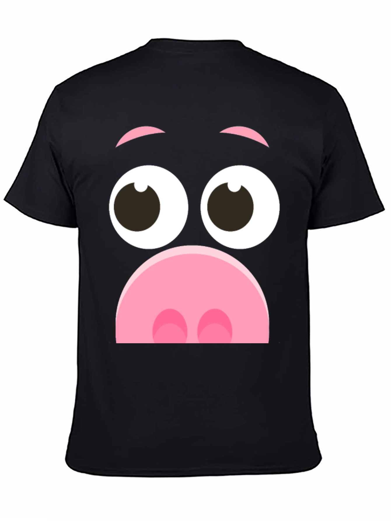 Black Funny Pig Face Graphic T-Shirt - Novelty Cartoon Tee view 4