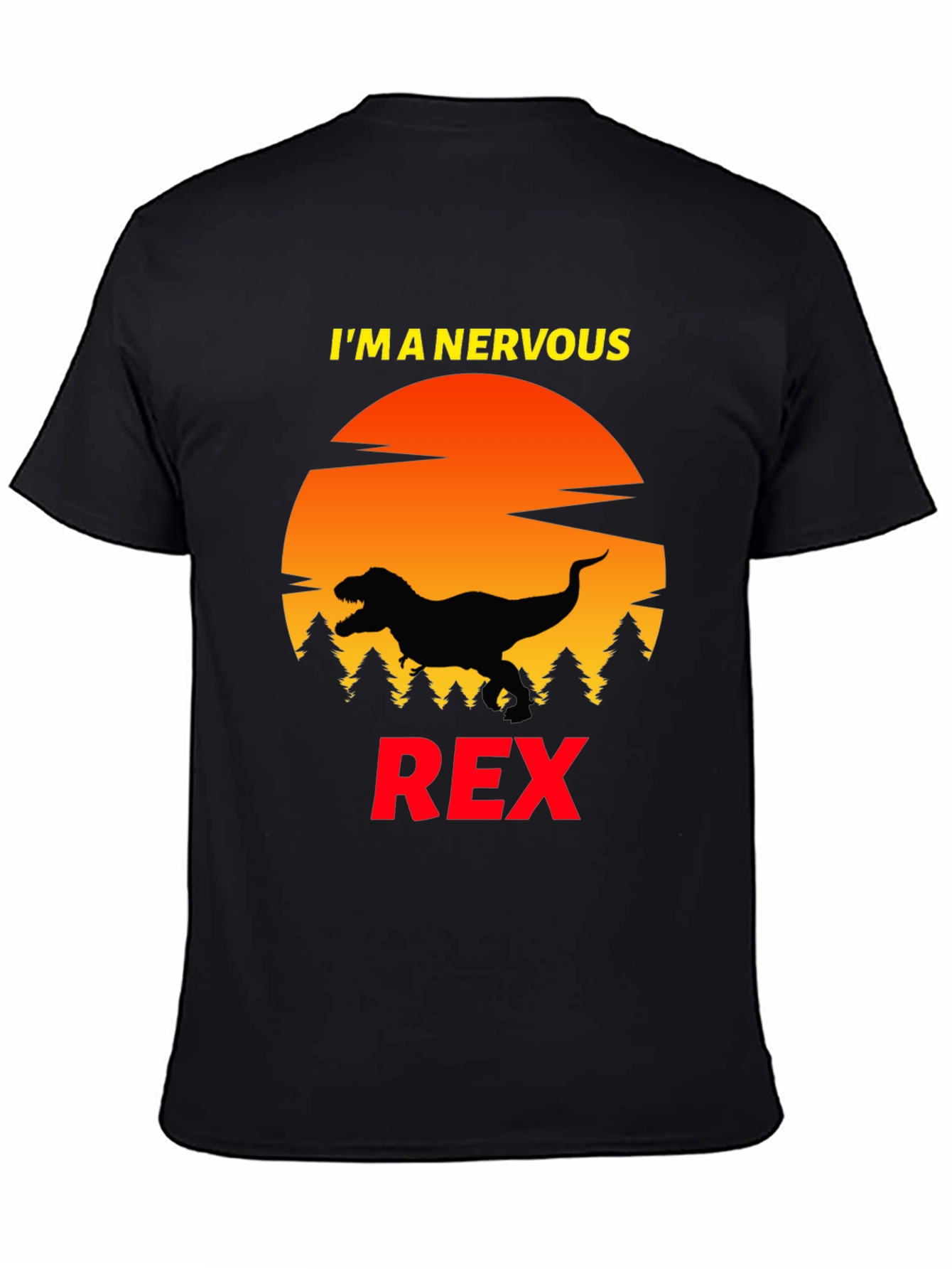 Black Nervous Rex T-Shirt - Funny Dinosaur Tee view 4
