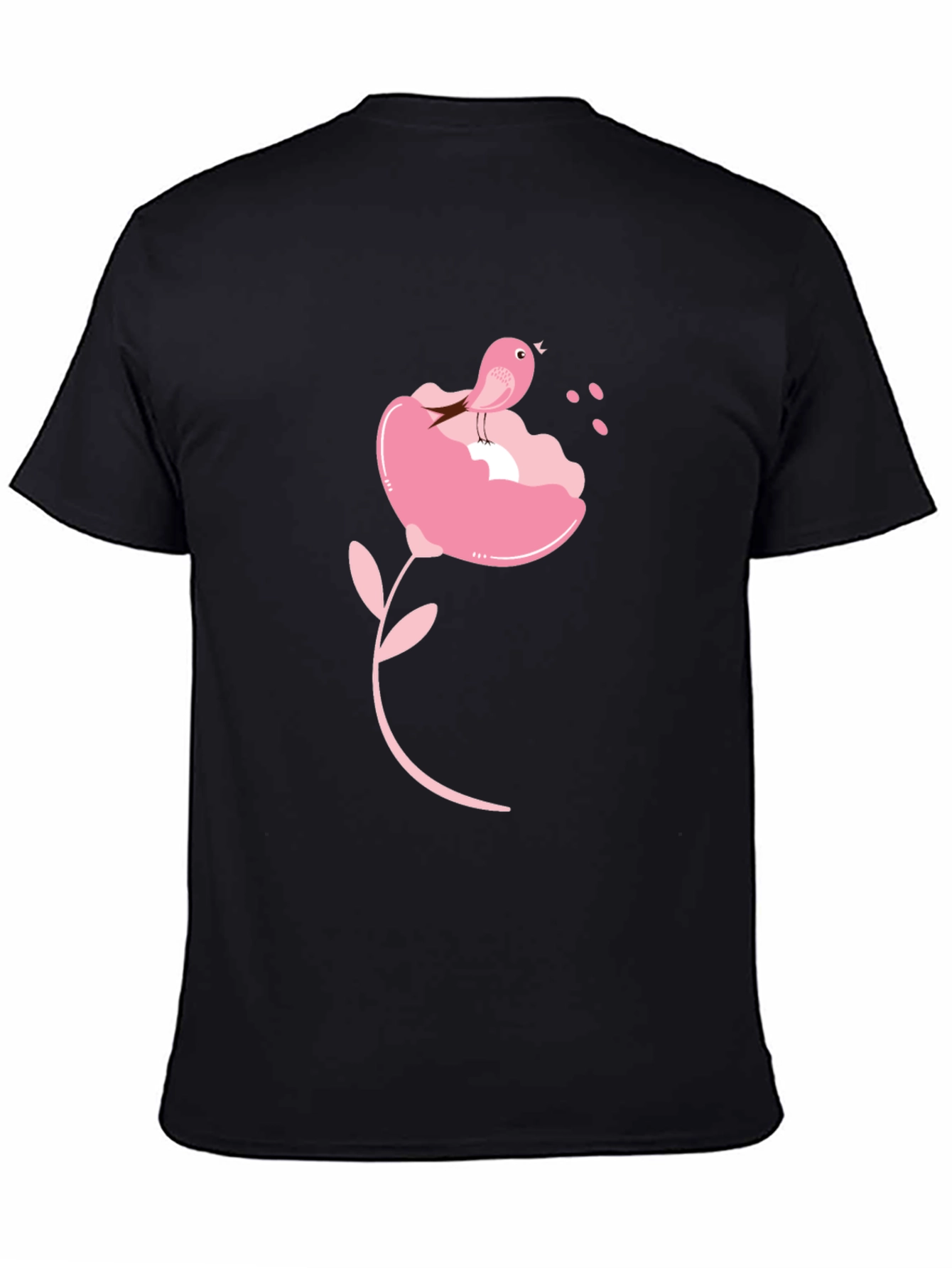 Black Bird on Flower Graphic Tee - Stylish Black T-Shirt view 4