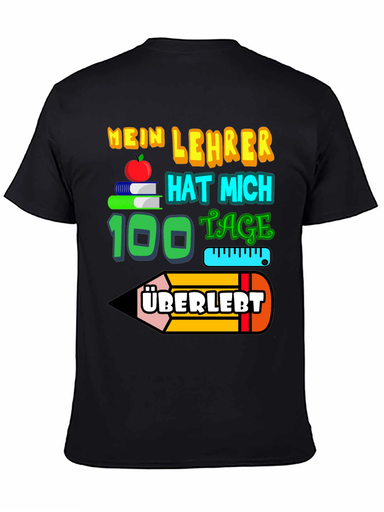 Black My Teacher Survived 100 Days T-Shirt view 4