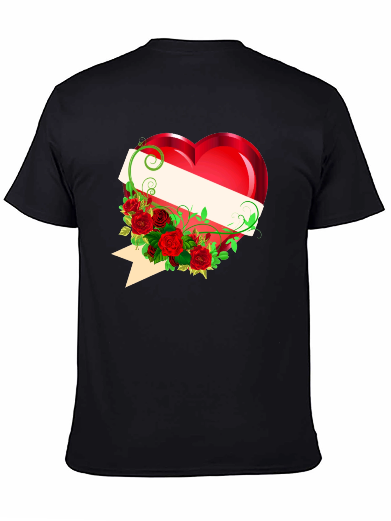 Black Heart & Roses Graphic Tee - Romantic Design T-Shirt view 4
