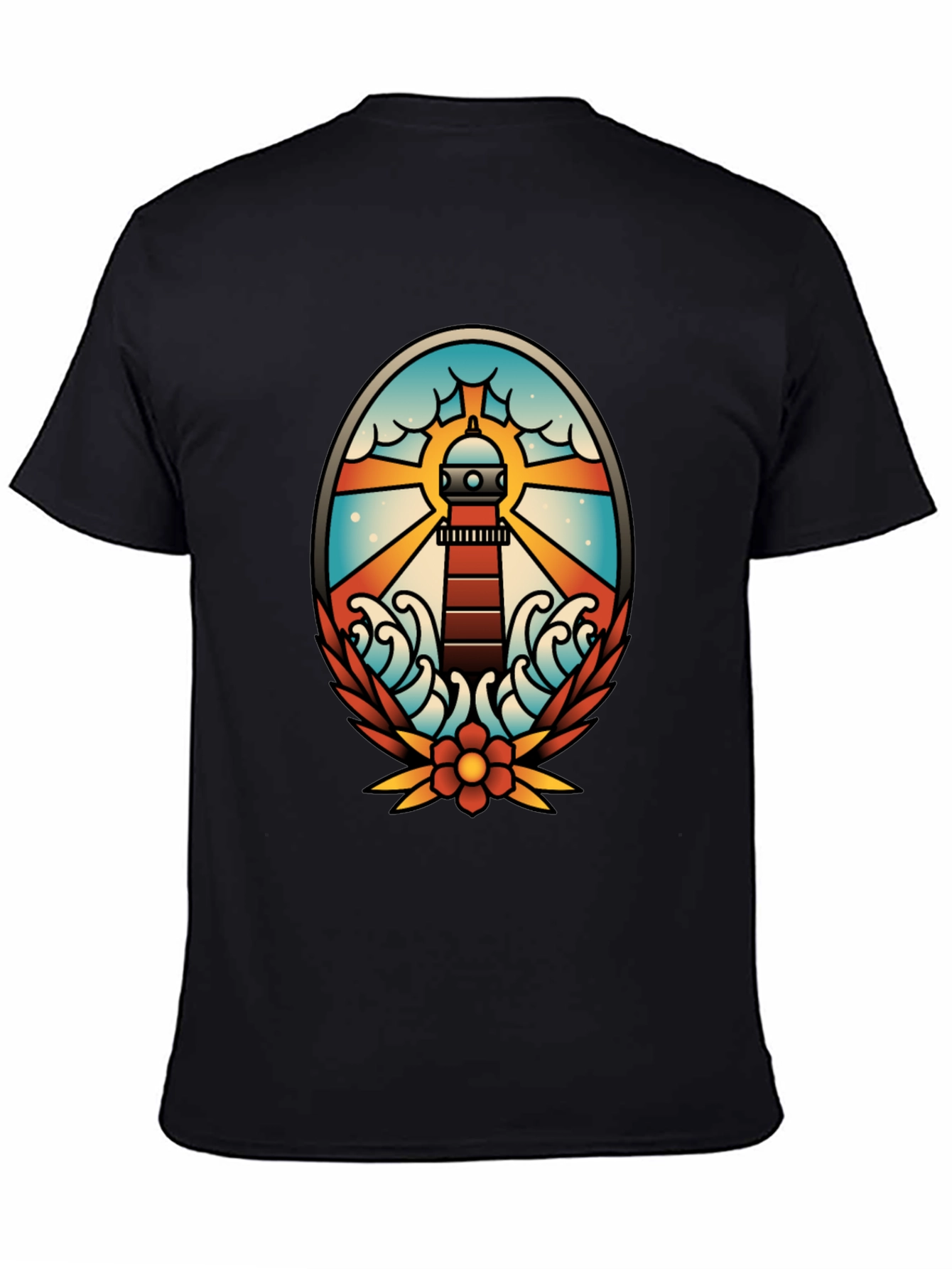 Black Lighthouse Tattoo Graphic T-Shirt - Black view 4