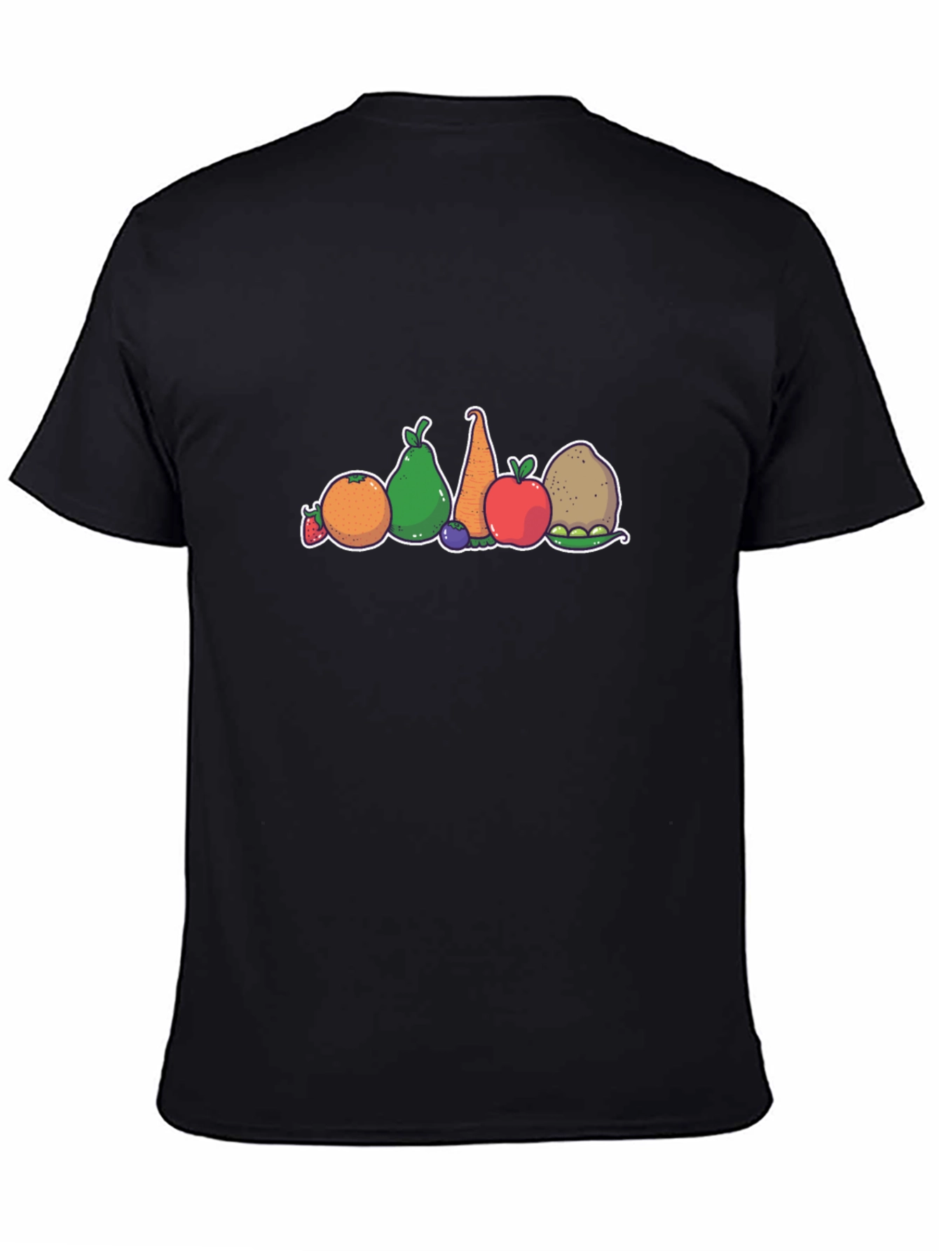 Black Fun Cartoon Fruit & Vegetable Graphic T-Shirt view 4