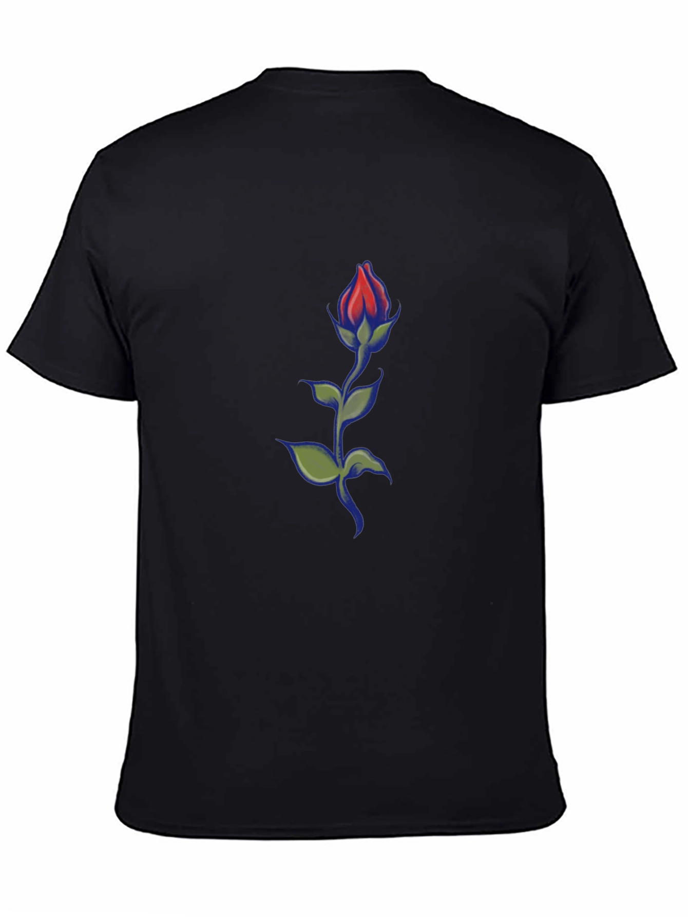 Black Men's Black T-Shirt with Rose Design view 4