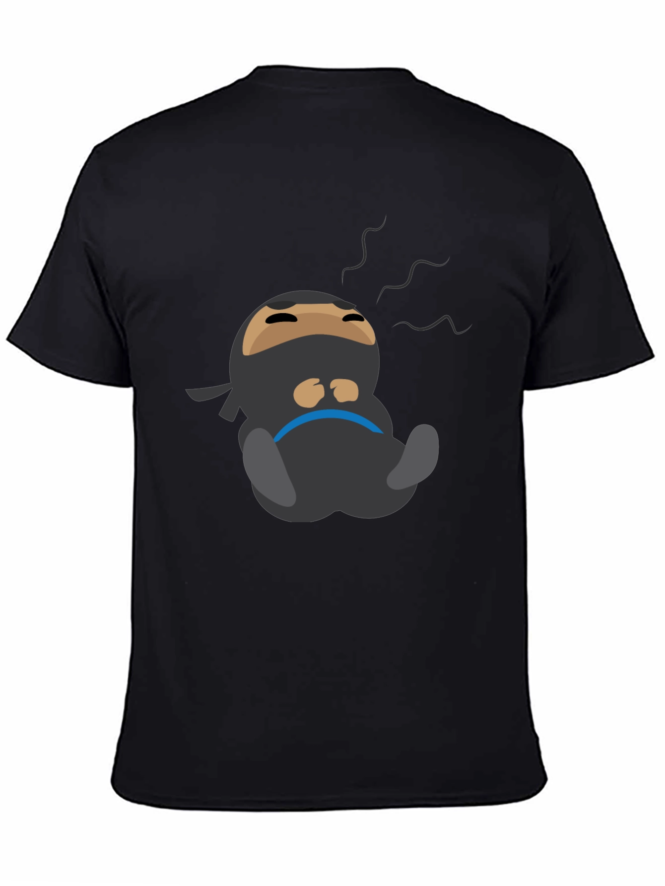 Black Lazy Ninja Cartoon T-Shirt - Men's Black Tee view 4