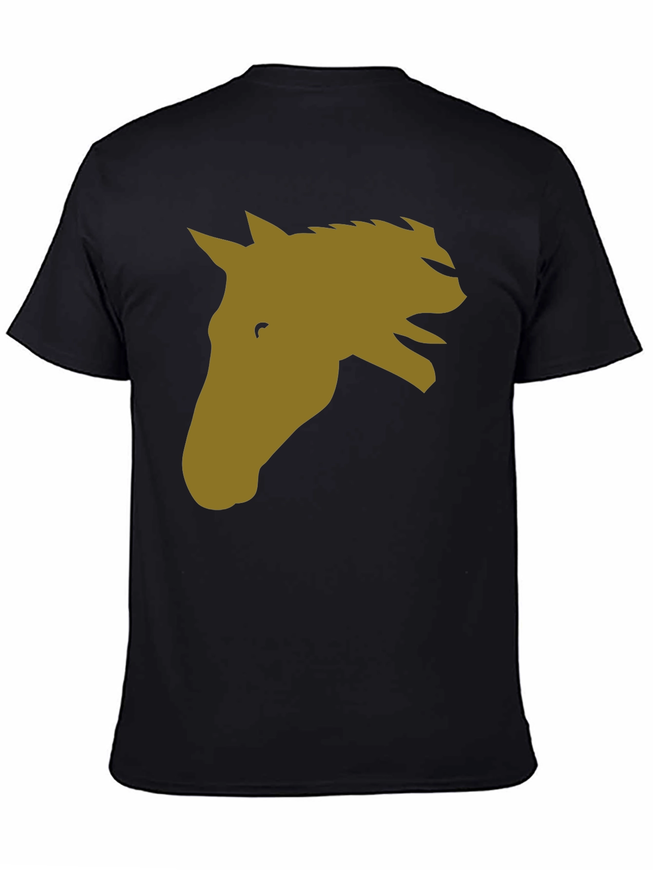 Black Horse Head Graphic Tee - Black Cotton Blend Casual T-Shirt view 4