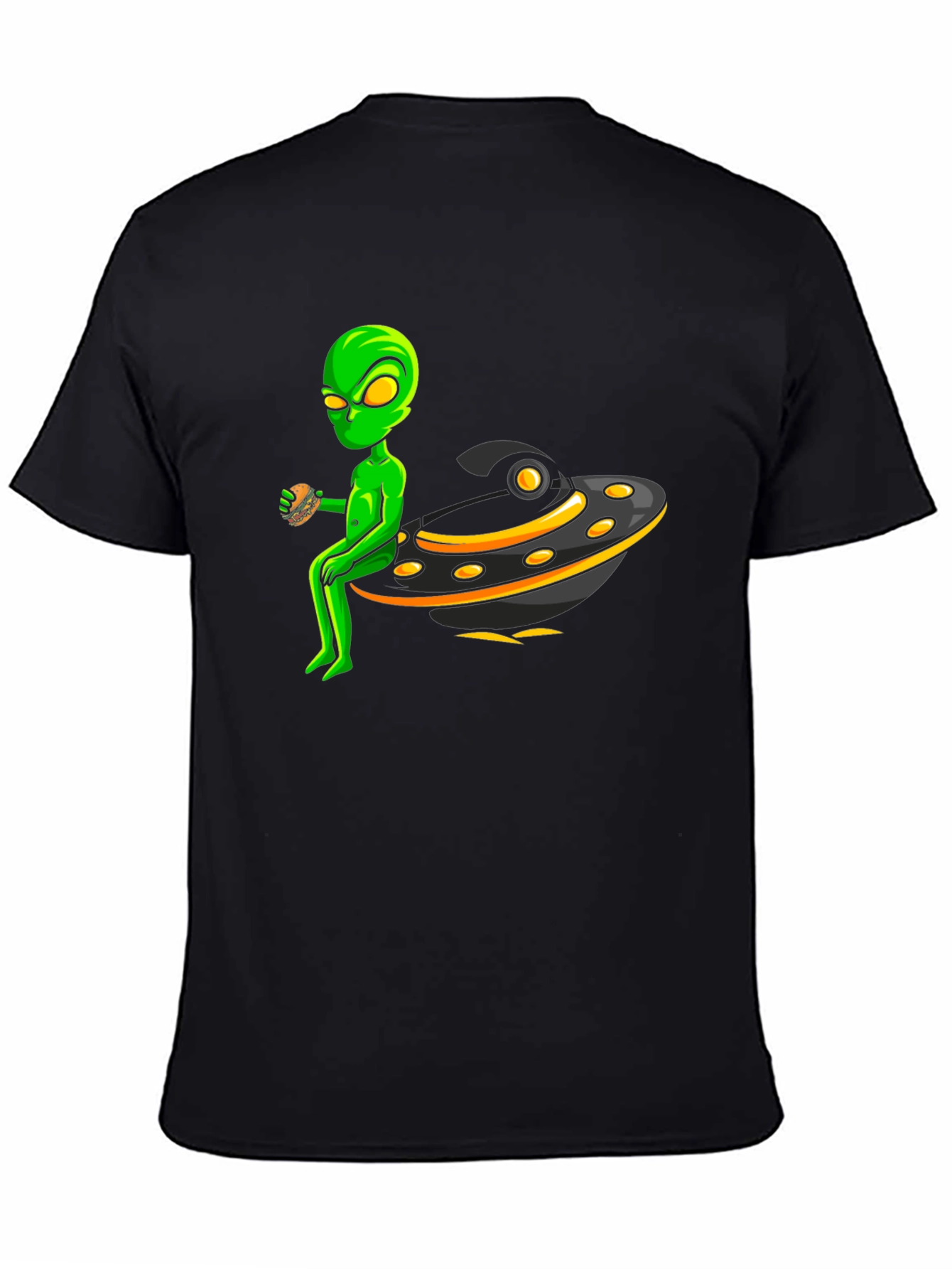 Black Alien UFO Burger Black T-Shirt view 4