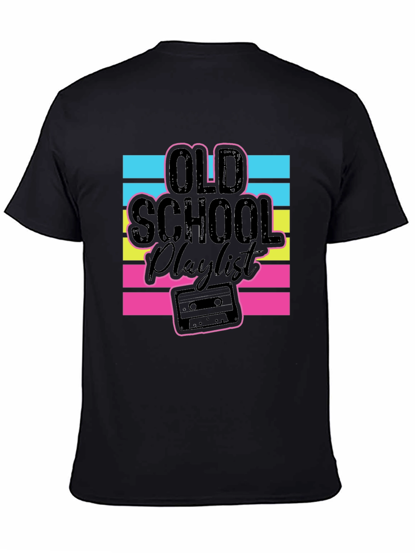 Black Old School Playlist Graphic T-Shirt view 4