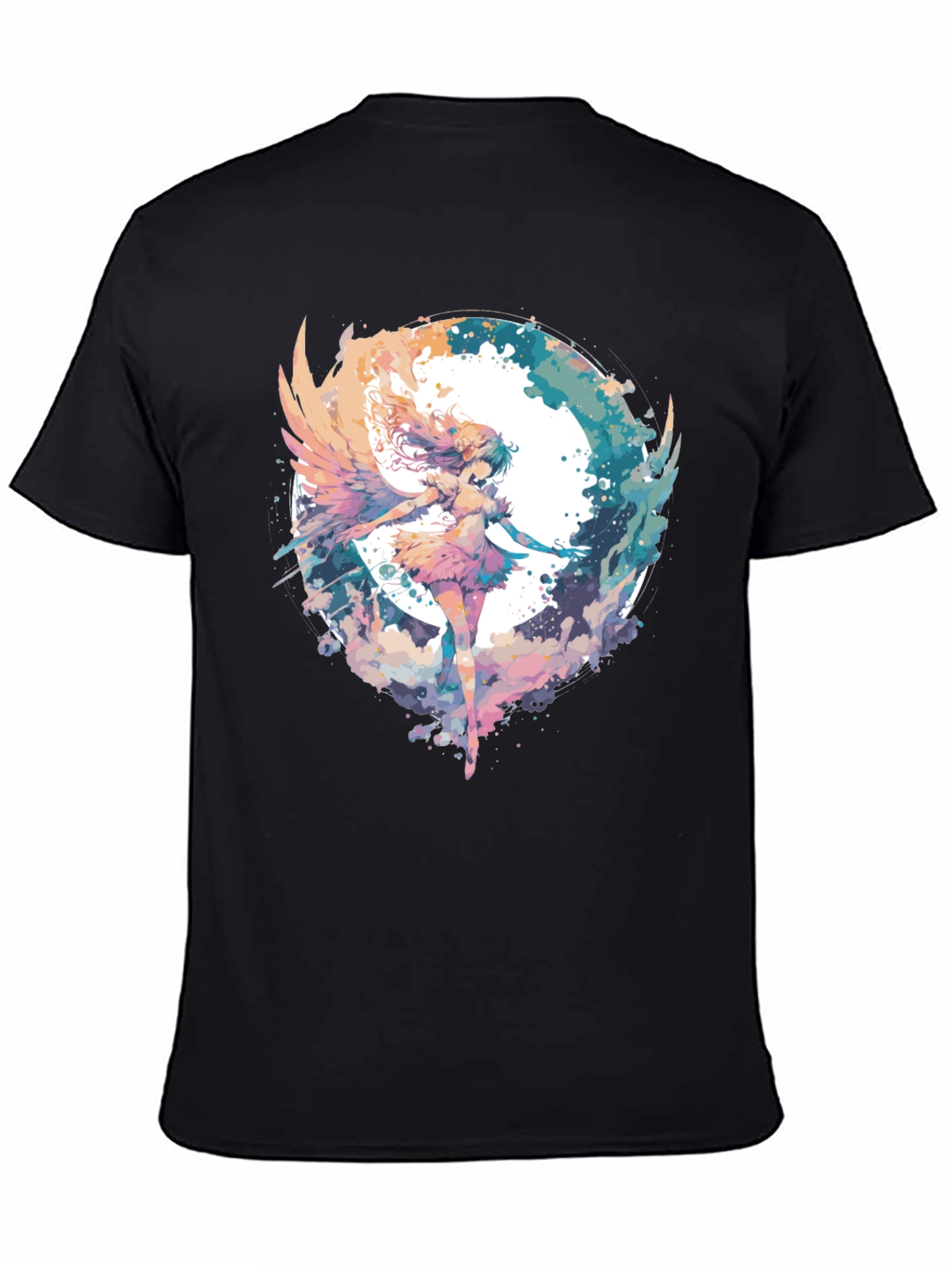 Black Anime Angel Wings T-Shirt - Watercolor Style view 4