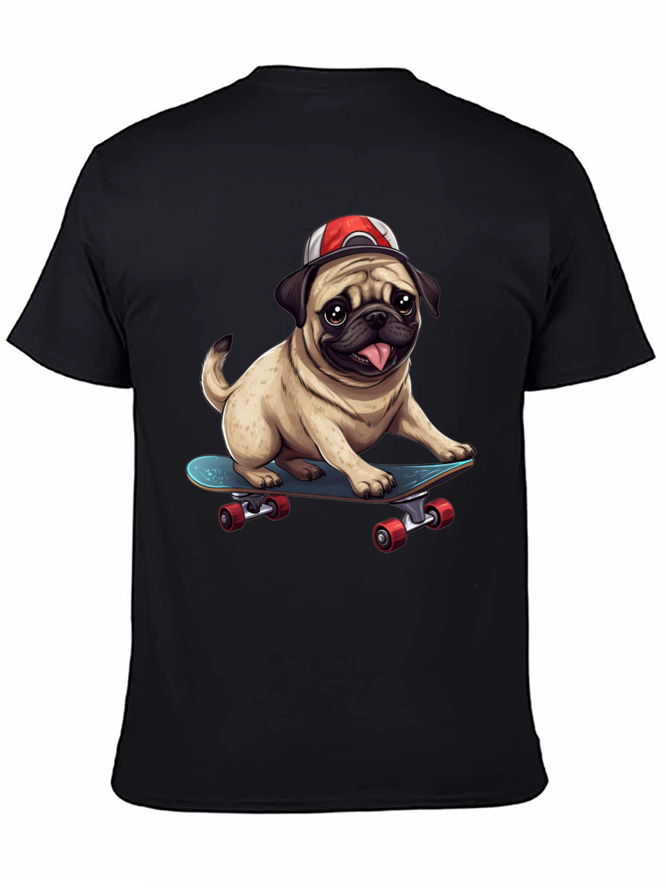 Black Pug Skateboard T-Shirt - Cool Dog Tee view 4