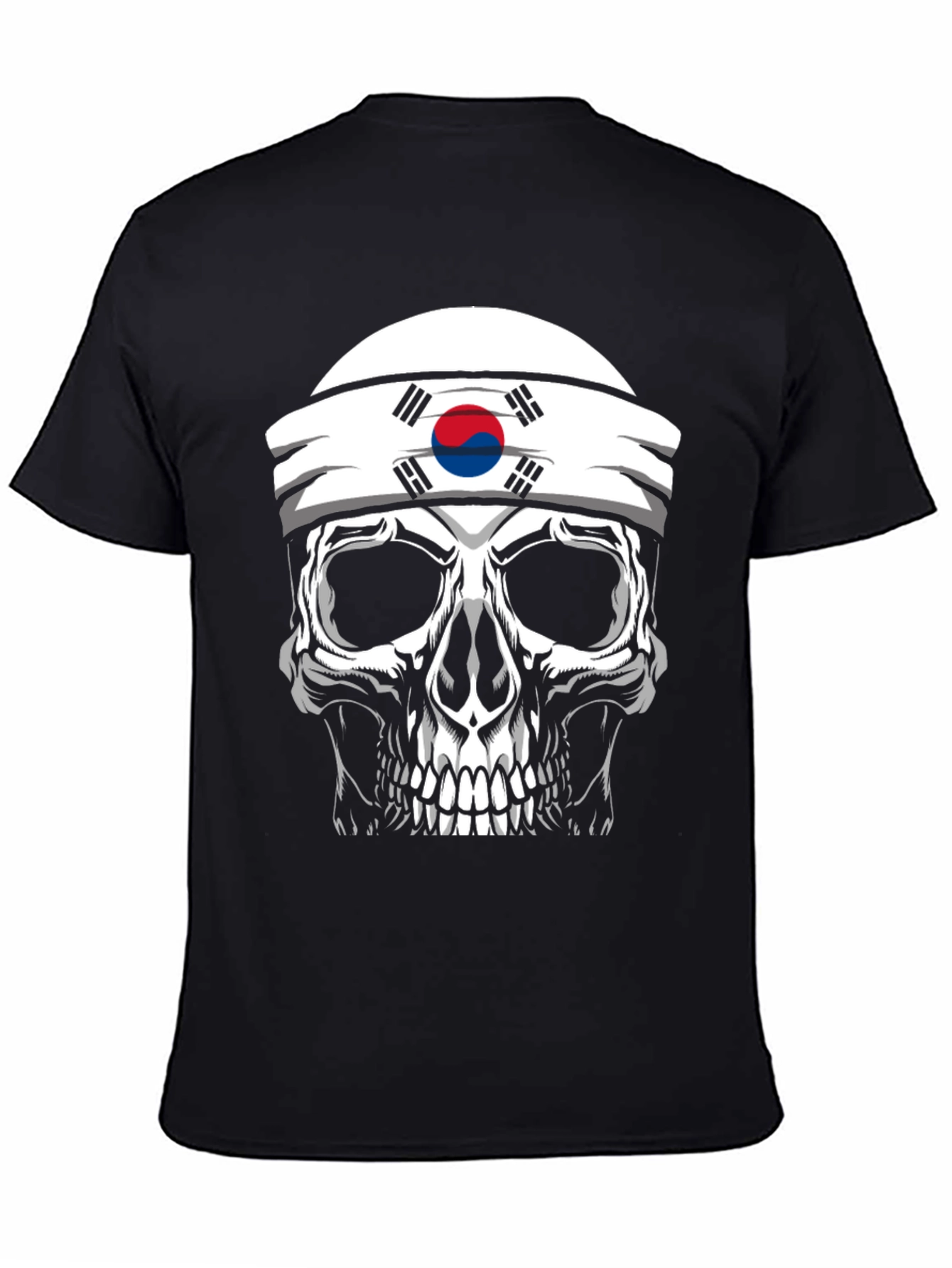 Black Skull Korea Flag Headband Men's Black T-Shirt view 4