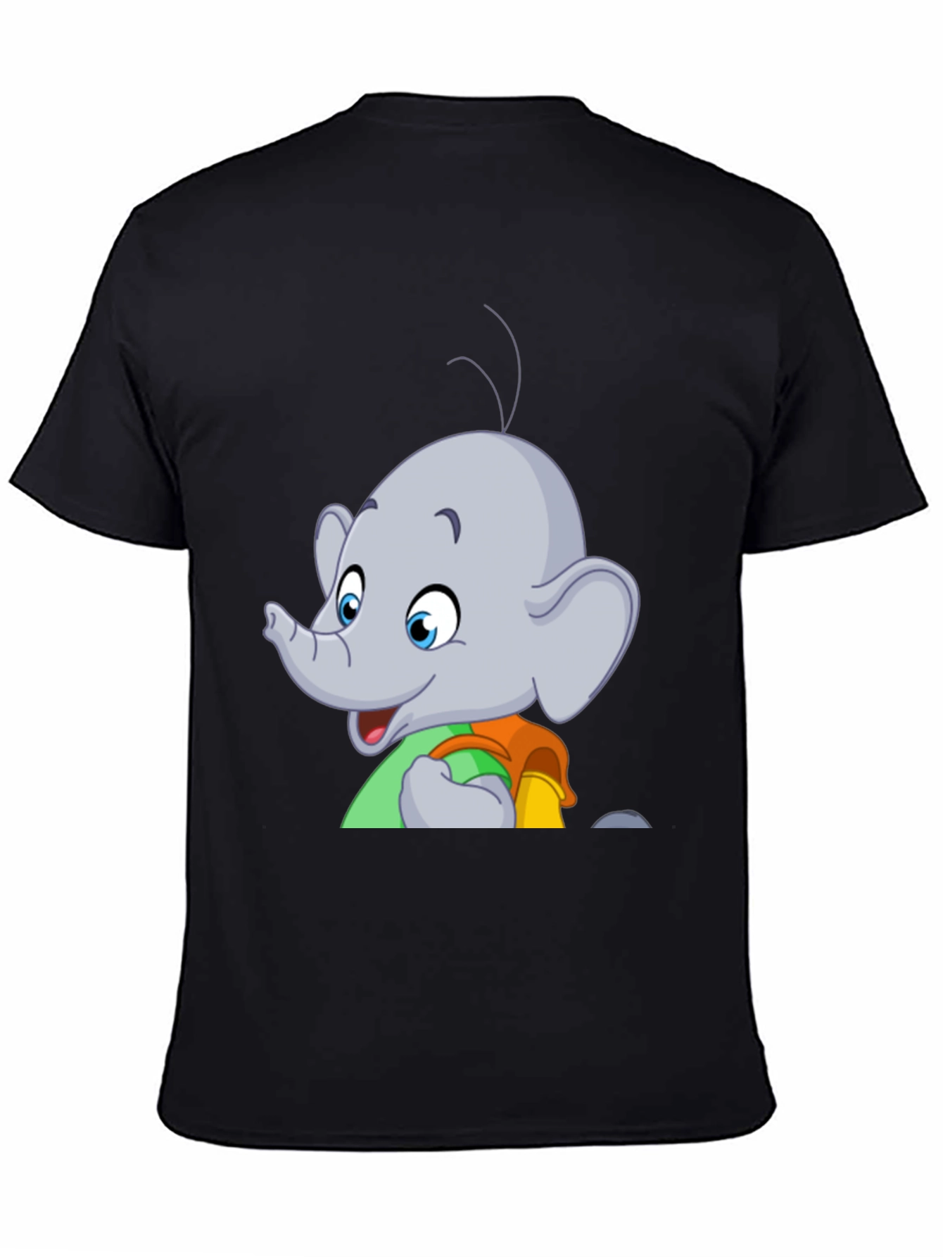 Black Elephant Cartoon T-Shirt - Black Graphic Tee view 4