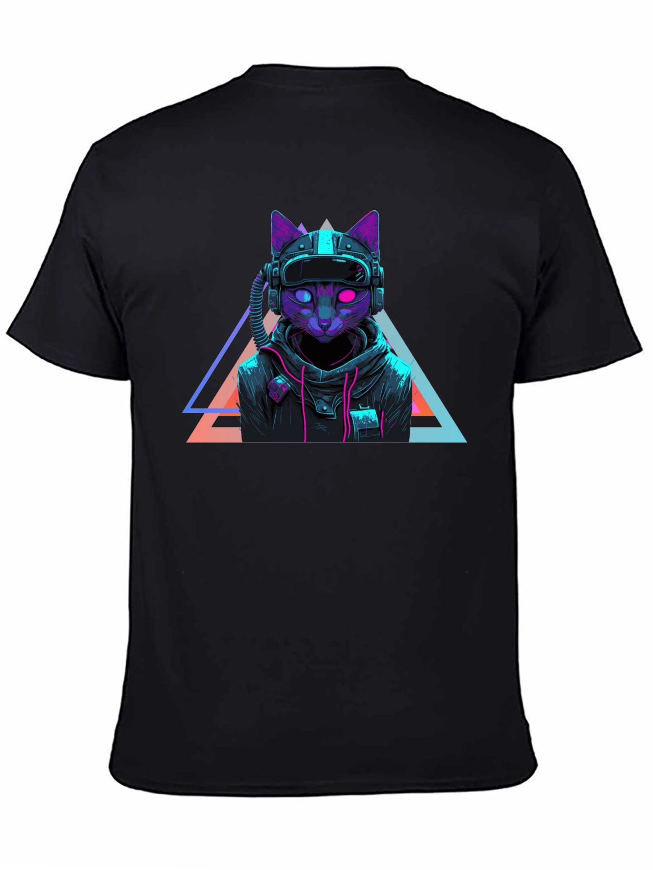 Black Cyberpunk Cat T-Shirt - Futuristic Neon Design view 4