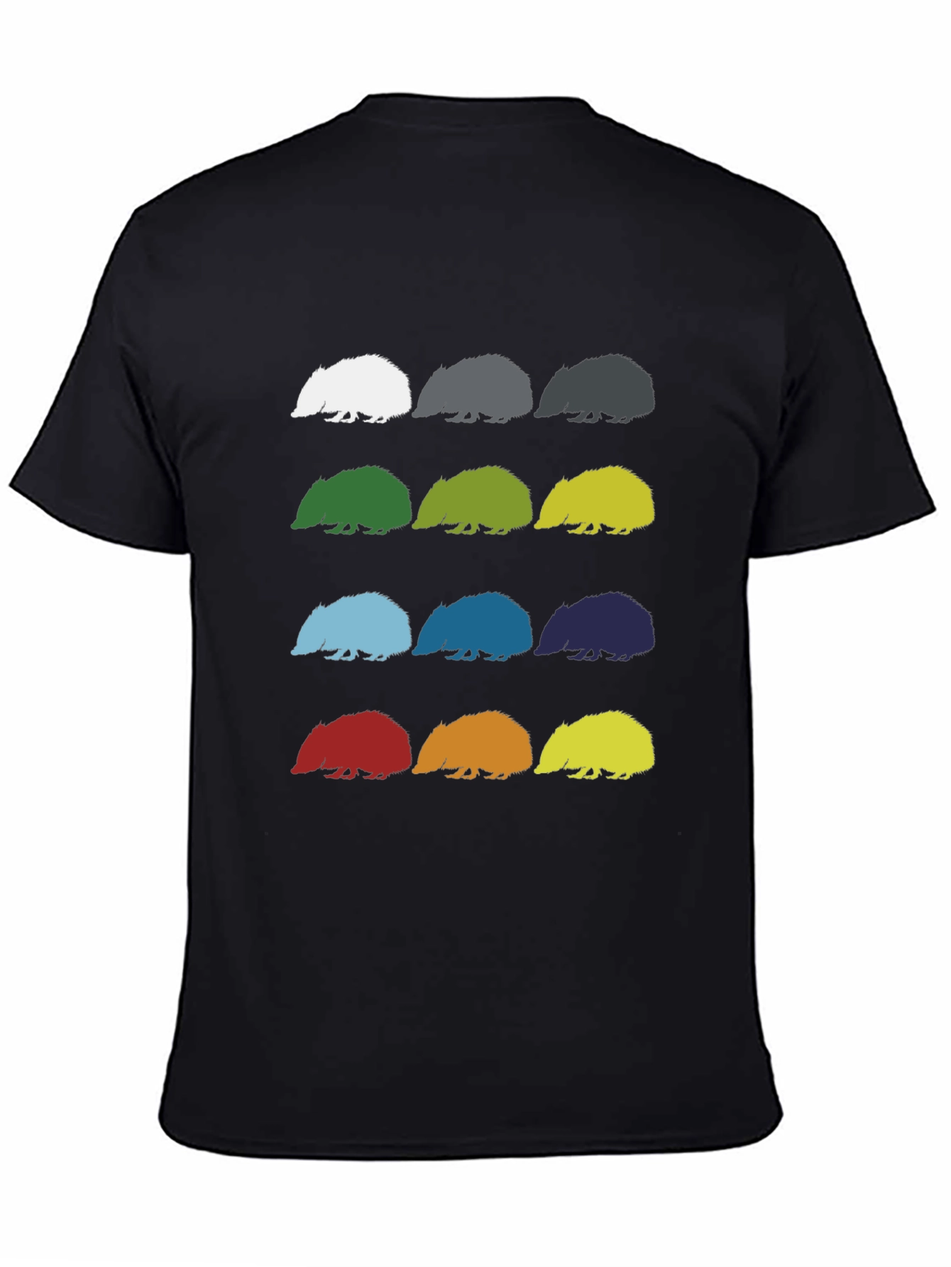 Black Colorful Hedgehog Pattern Graphic Tee - Black Cotton view 4