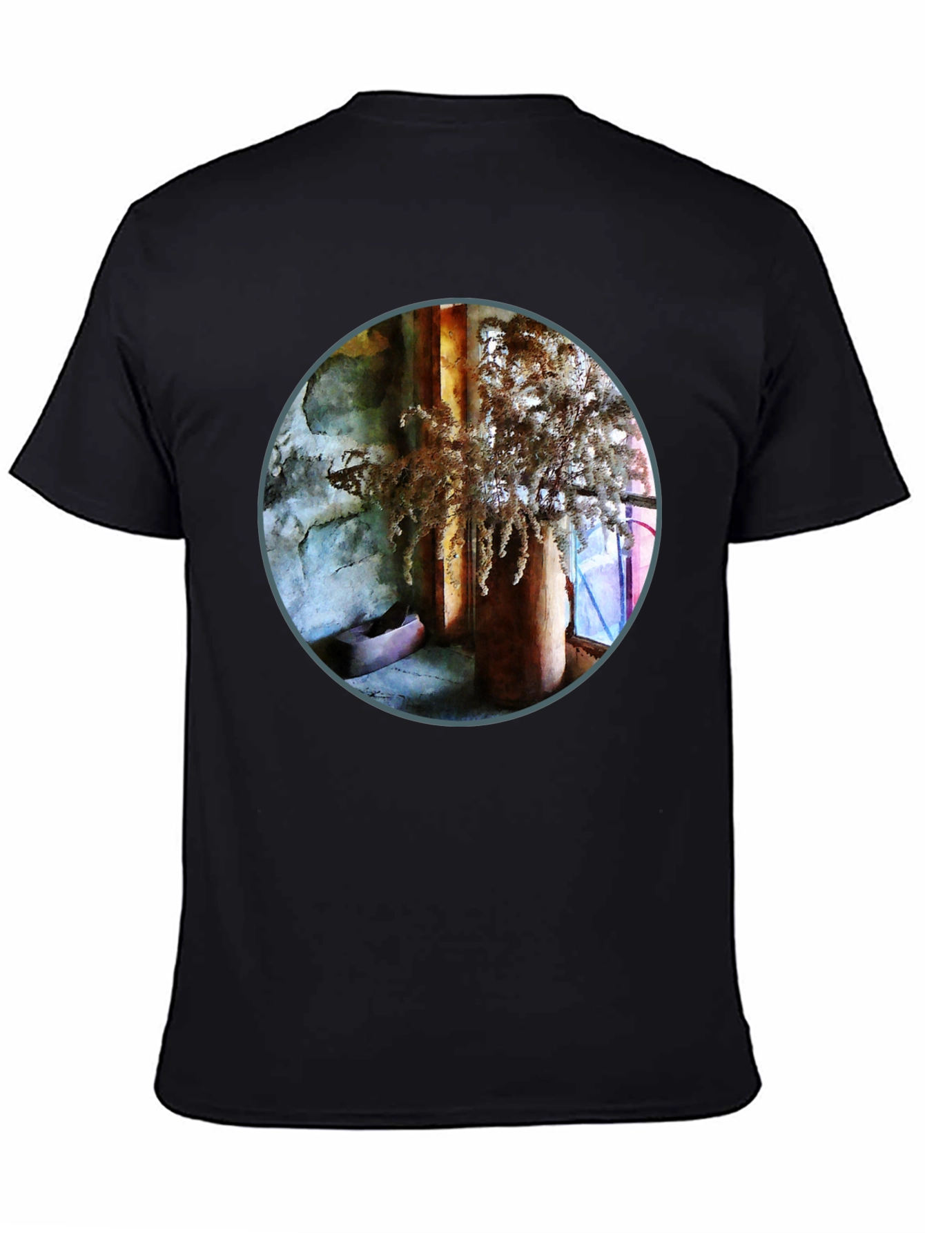 Black Abstract Art Print Crew Neck T-Shirt view 4