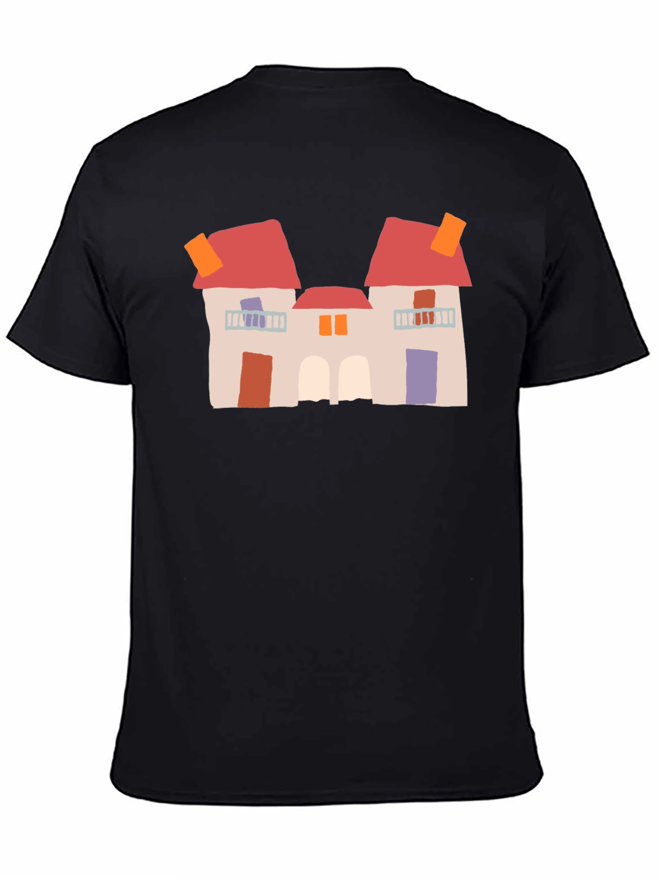Black Quirky House Print Black T-Shirt view 4