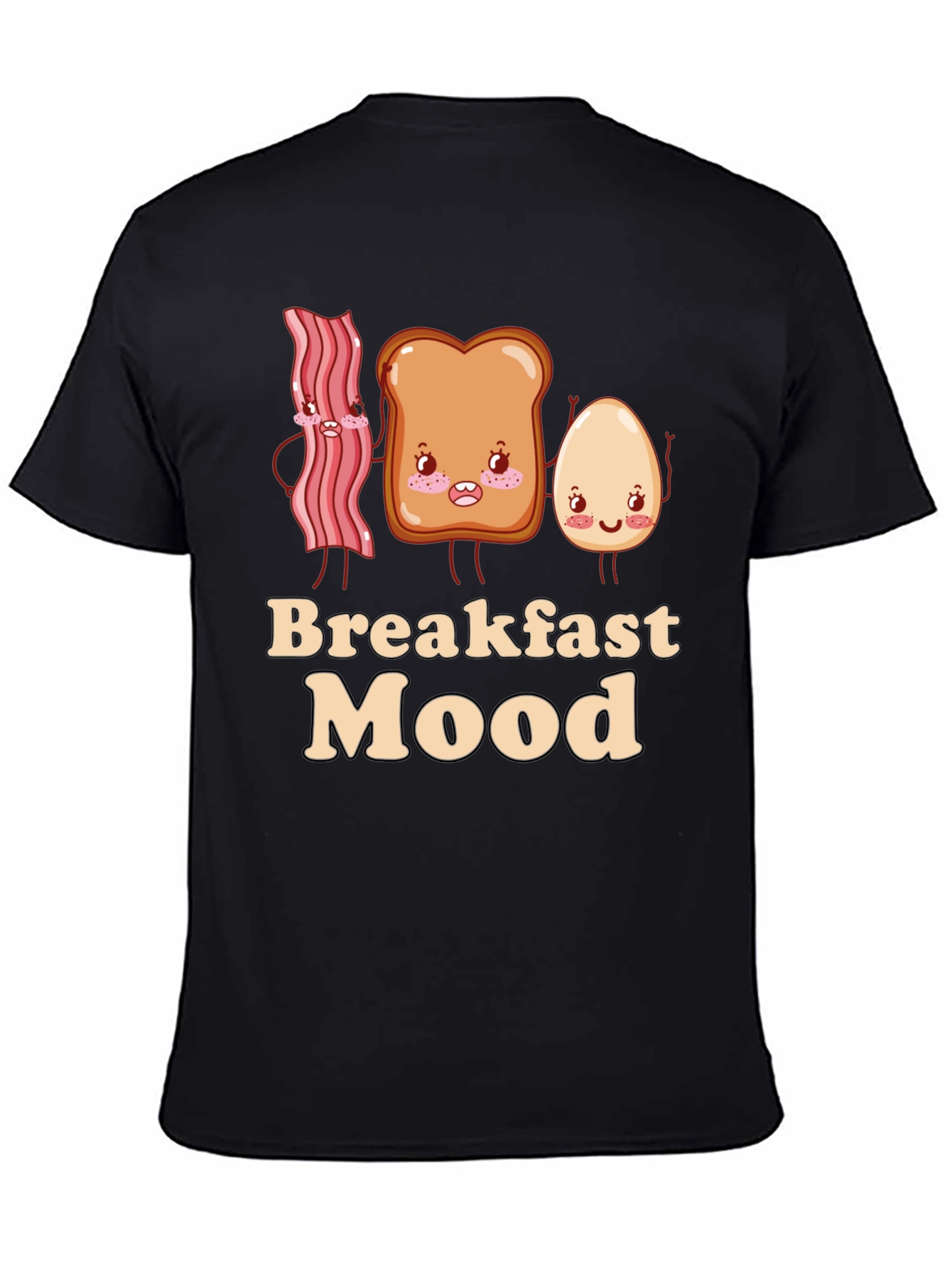 Black Breakfast Mood Cartoon Graphic T-Shirt view 4