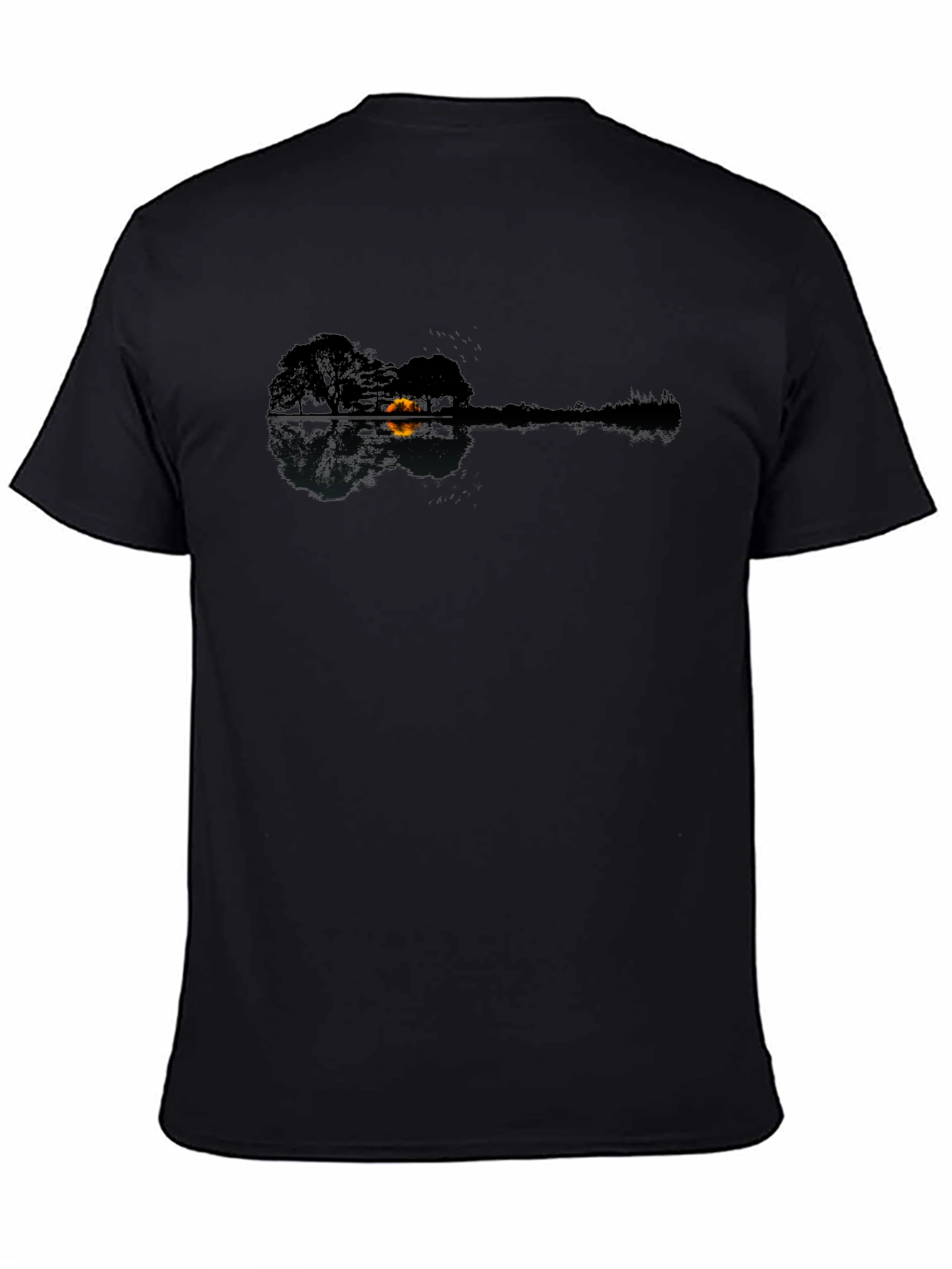 Black Nature Guitar Reflection T-Shirt - Unique Design view 4