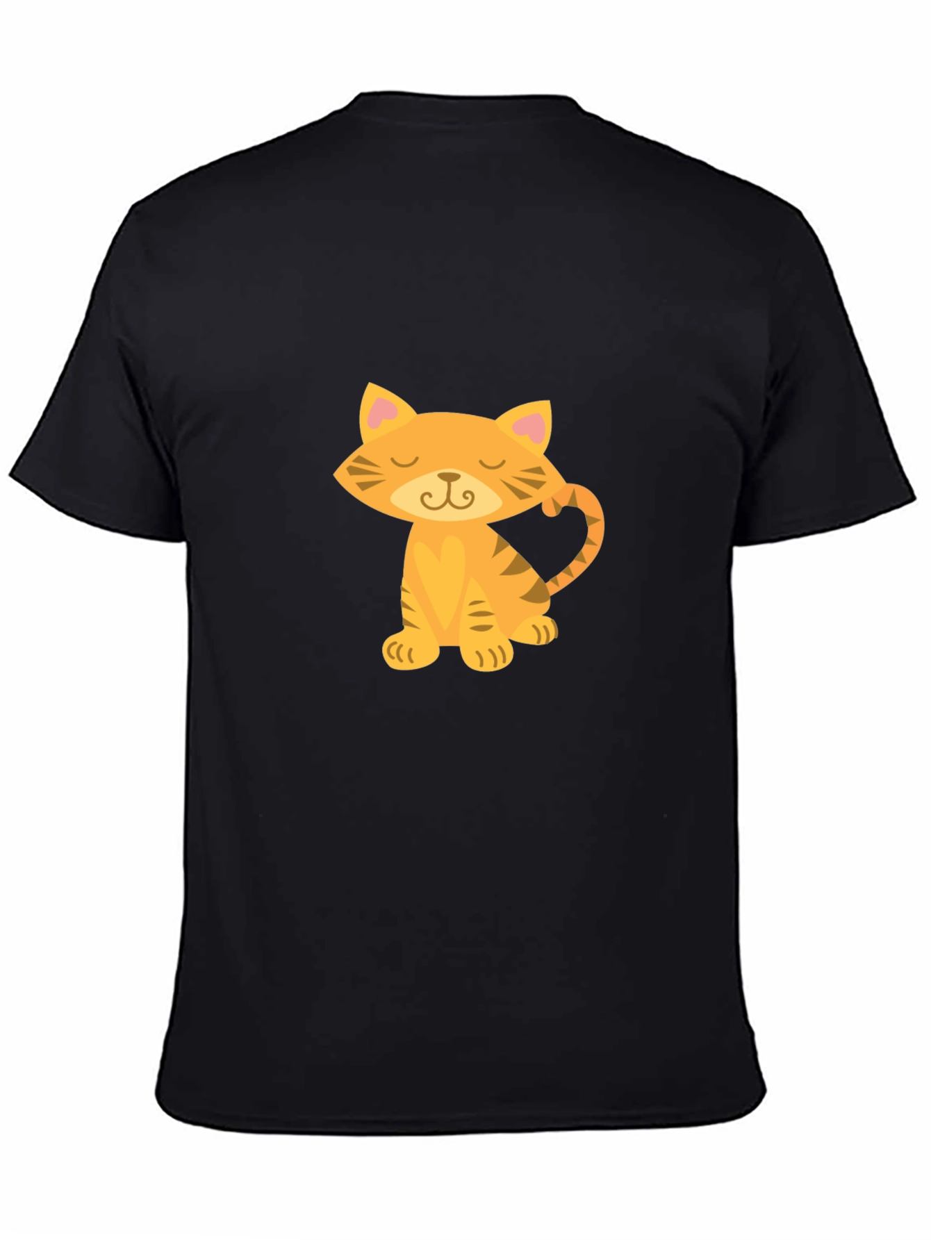 Black Cute Cartoon Cat Graphic Tee - Black Cotton T-Shirt view 4