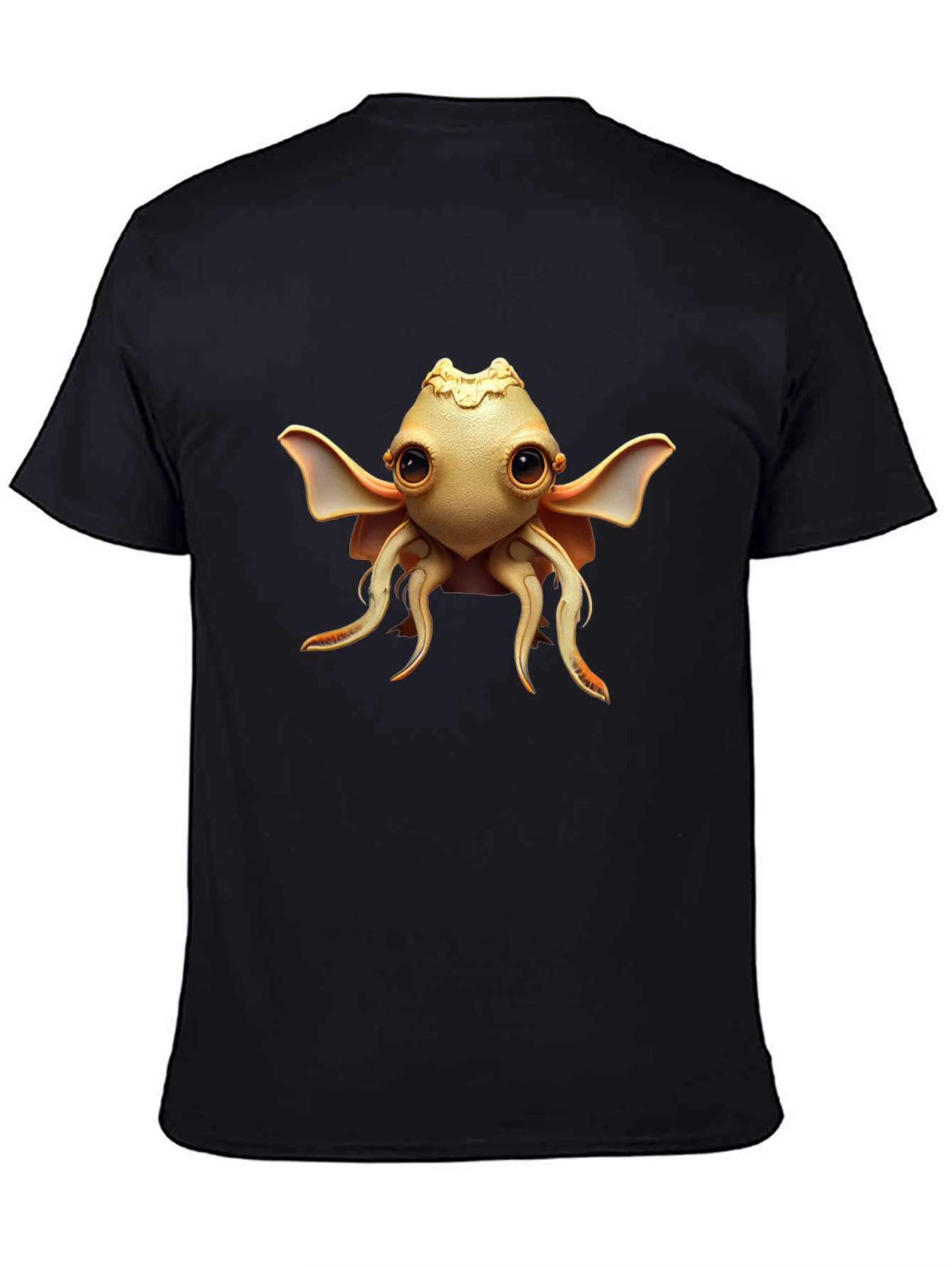 Black Cute Cthulhu Graphic Tee - Black Cotton Blend view 4