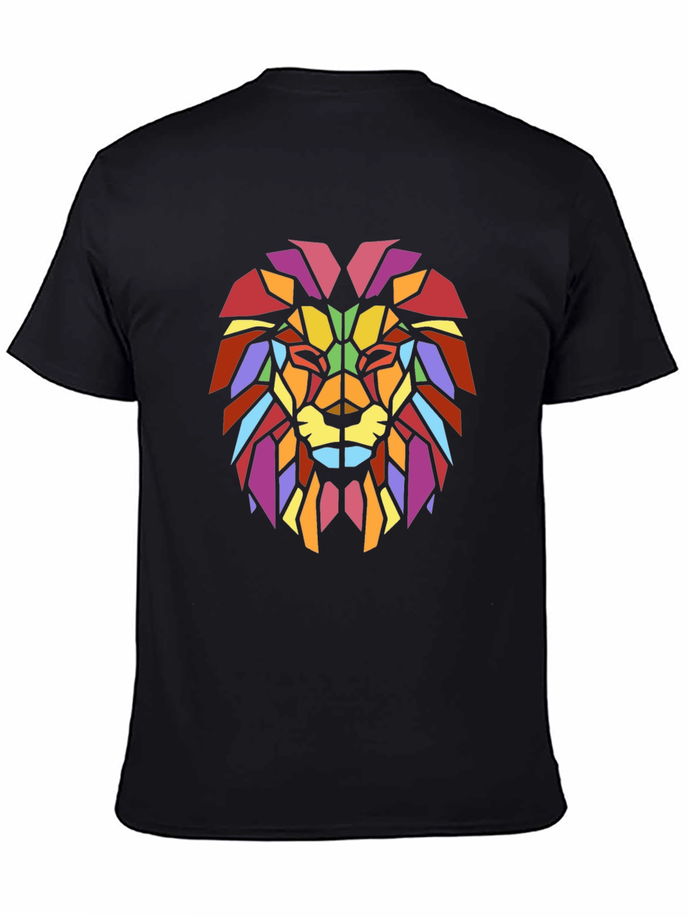 Black Geometric Lion Graphic Tee - Modern Men's Black T-Shirt view 4