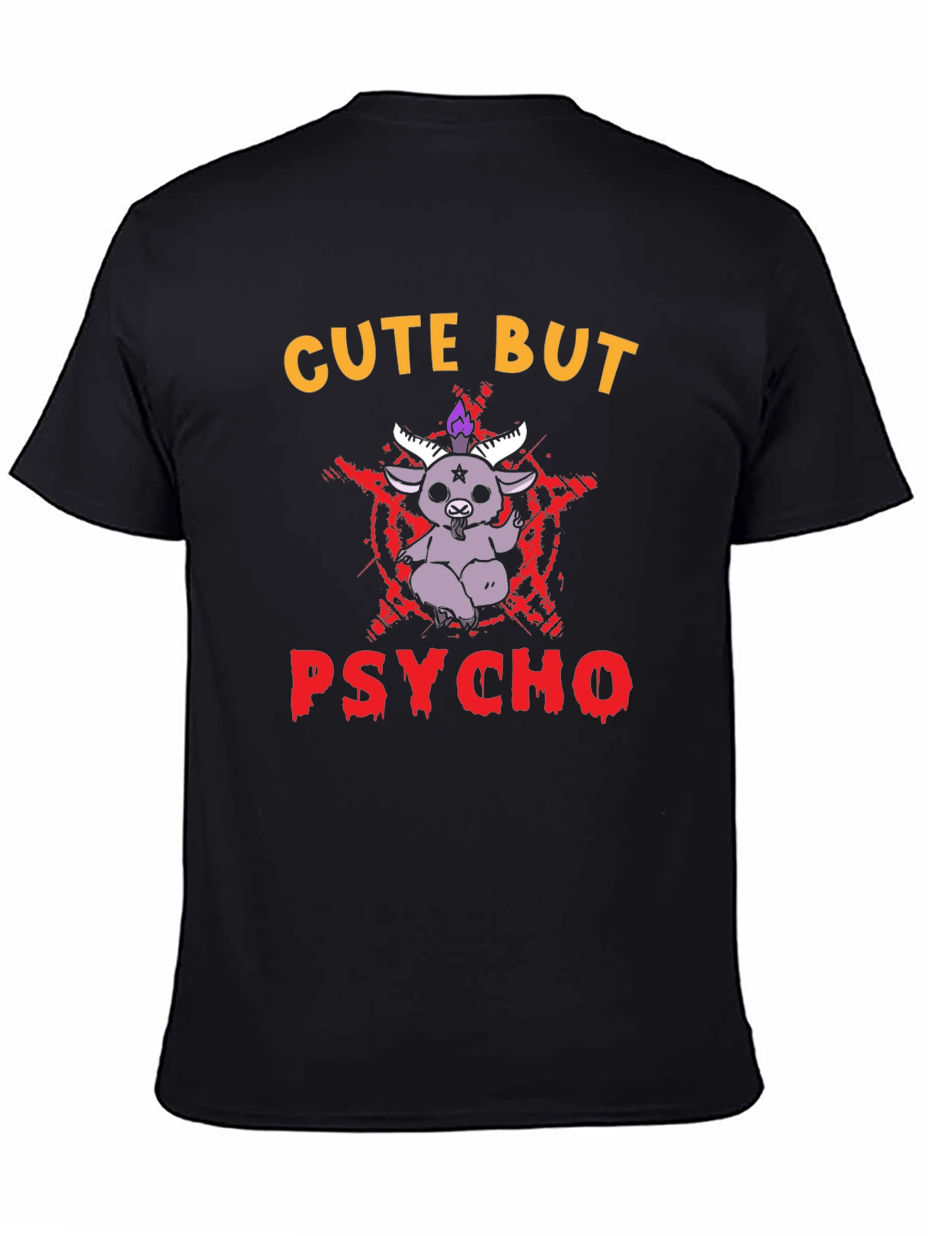 Black Cute But Psycho T-Shirt - Baphomet Graphic Tee view 4