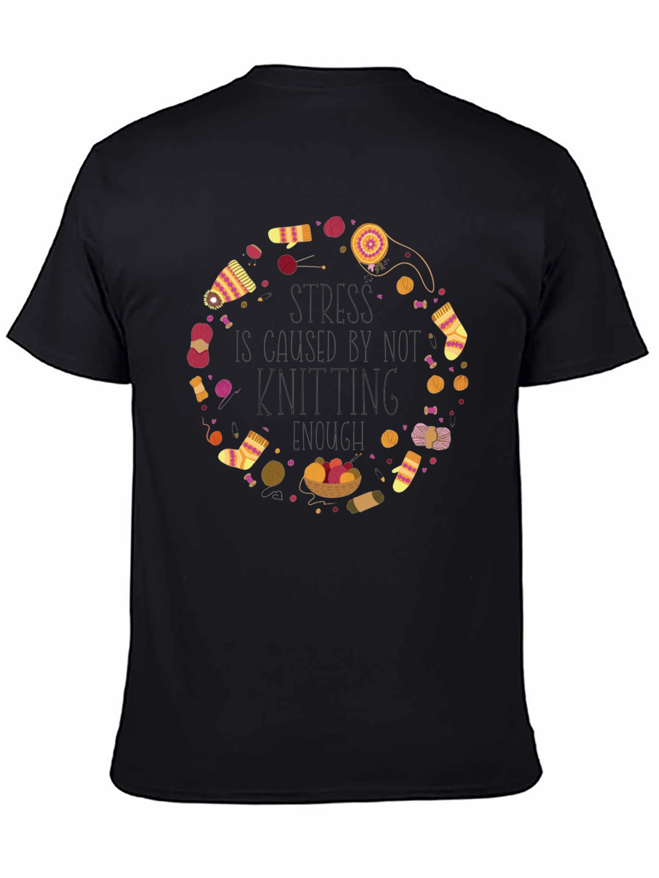Black Knitting Circle Graphic Tee - Cozy Crafting Shirt view 4