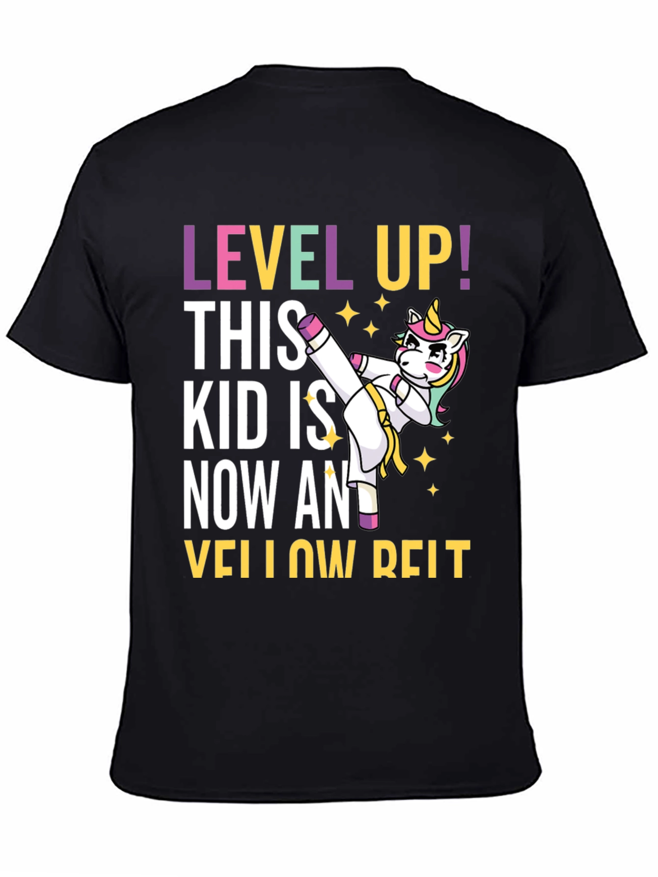 Black Level Up Yellow Belt Unicorn T-Shirt view 4