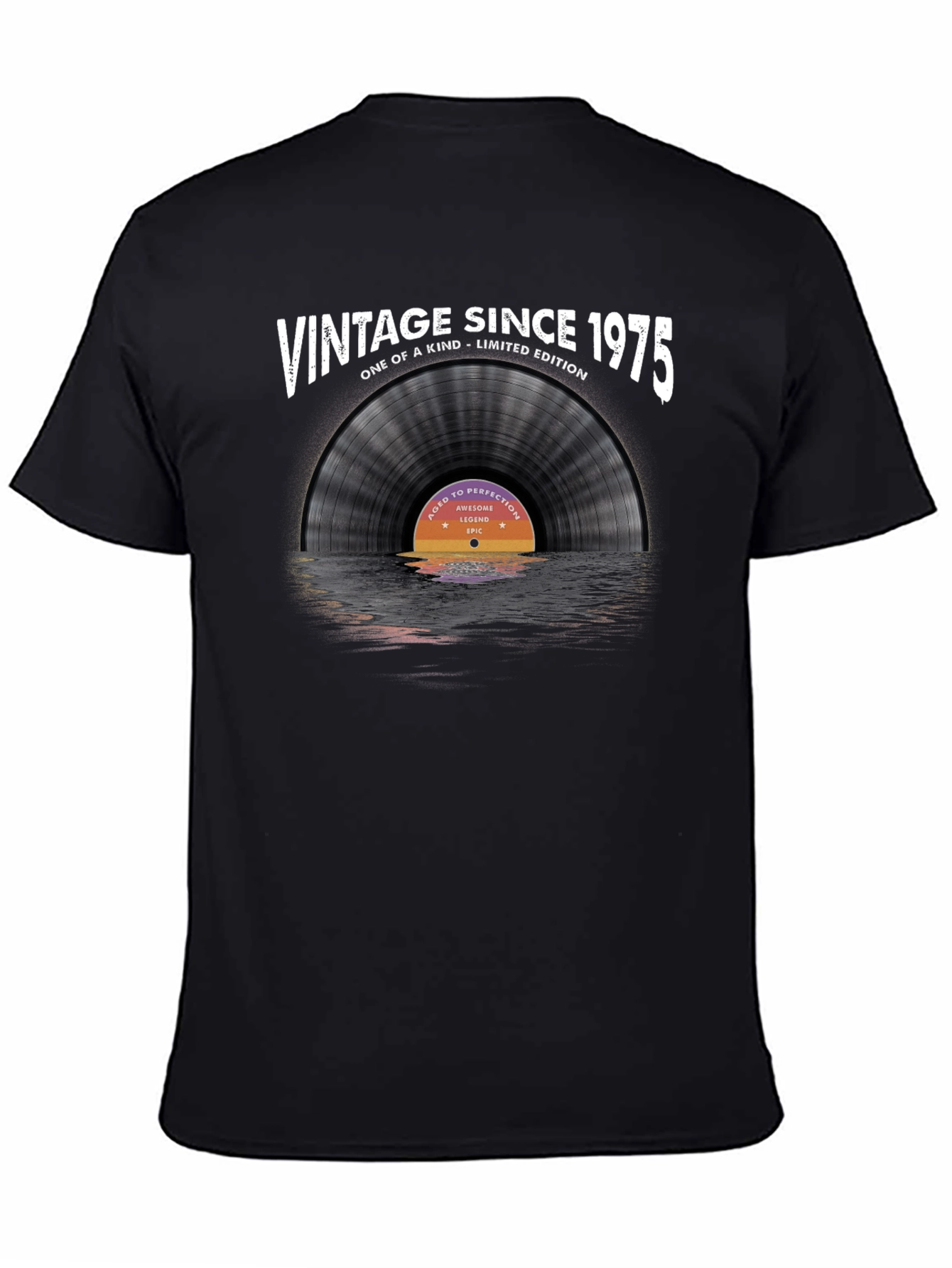 Black Vintage Since 1975 Vinyl Record Graphic T-Shirt view 4