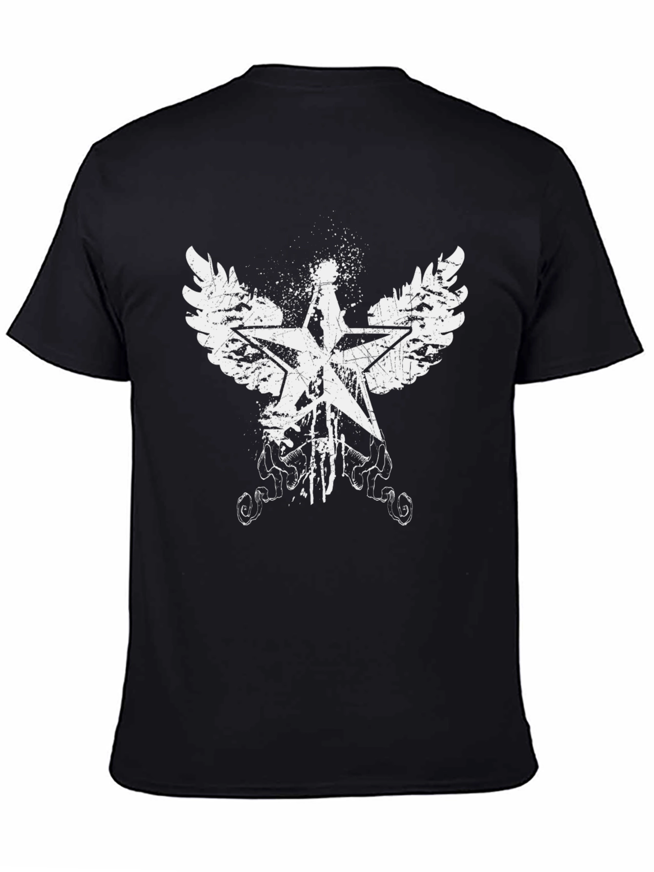 Black Grunge Star with Wings Graphic T-Shirt view 4