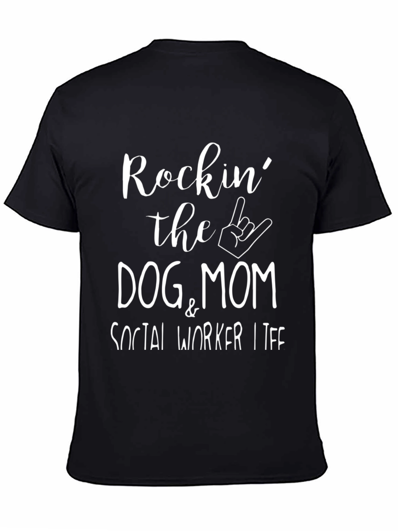 Black Rockin' Dog Mom Social Worker T-Shirt view 4