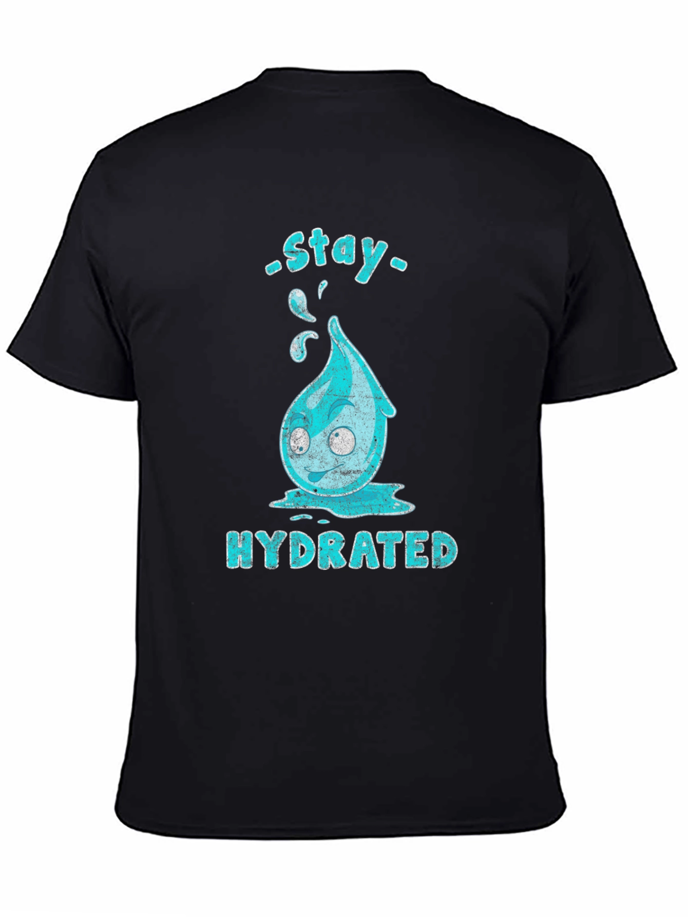 Black Stay Hydrated Cartoon Waterdrop Graphic T-Shirt view 4