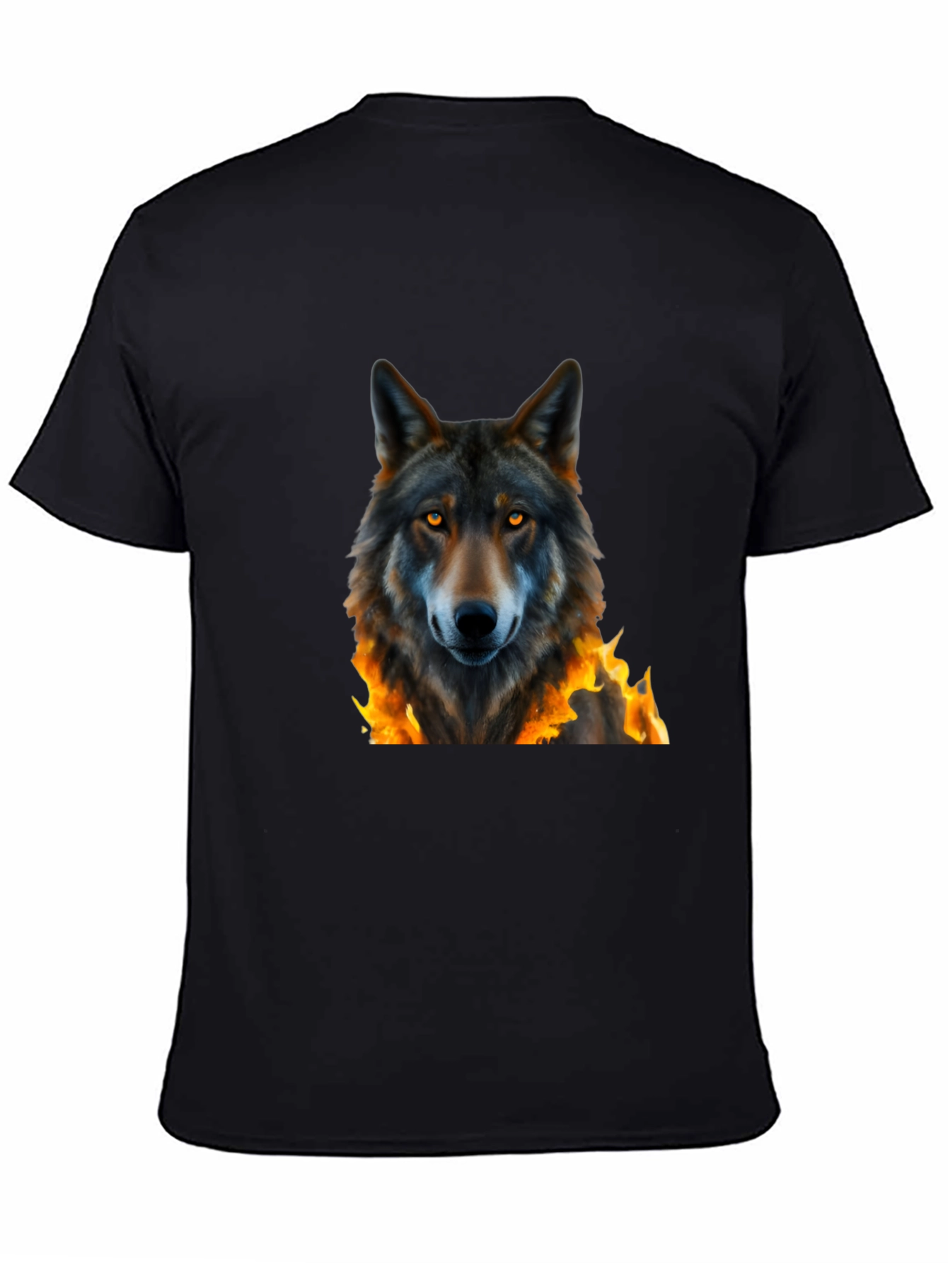 Black Fiery Wolf Graphic Tee - Black Cotton T-Shirt view 4