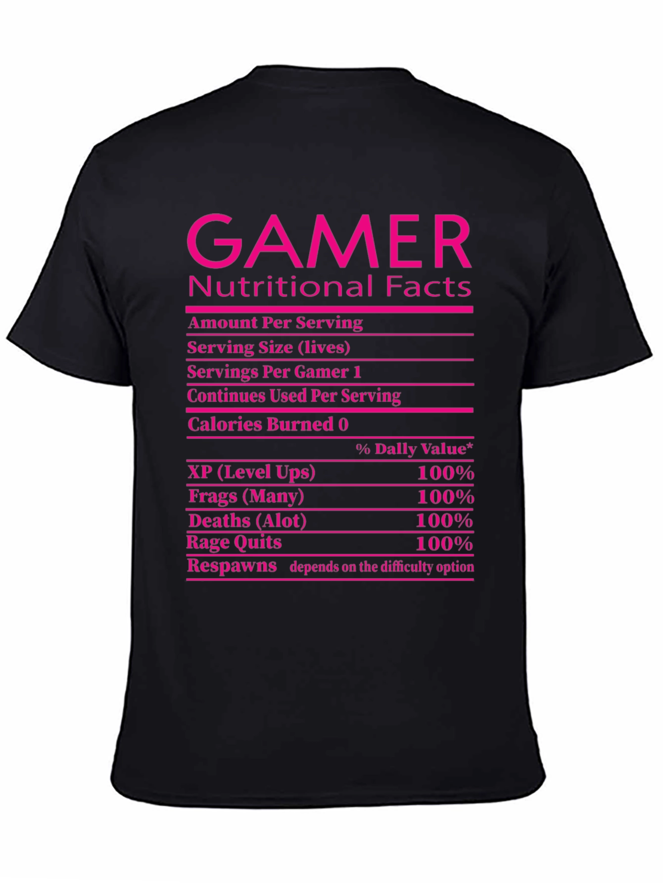 Black Gamer Nutritional Facts Black T-Shirt Funny Gift view 4