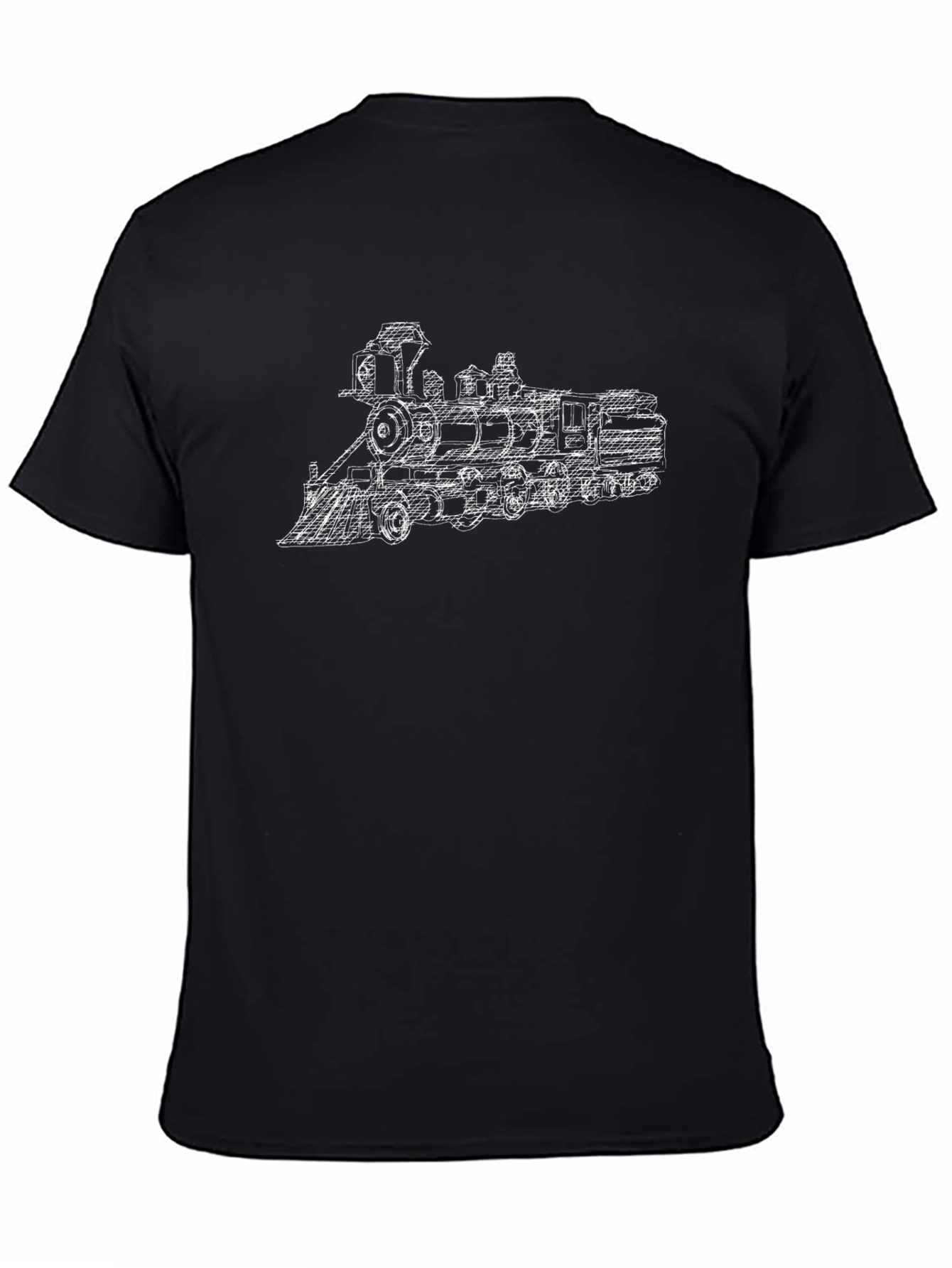 Black Train Sketch Graphic Tee - Black Cotton T-Shirt view 4