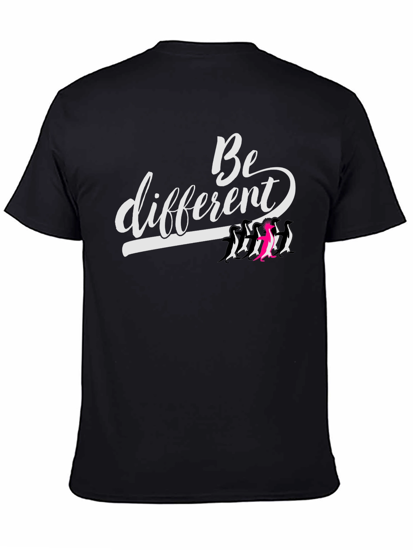 Black Be Different Graphic Tee - Unique Penguin Design view 4